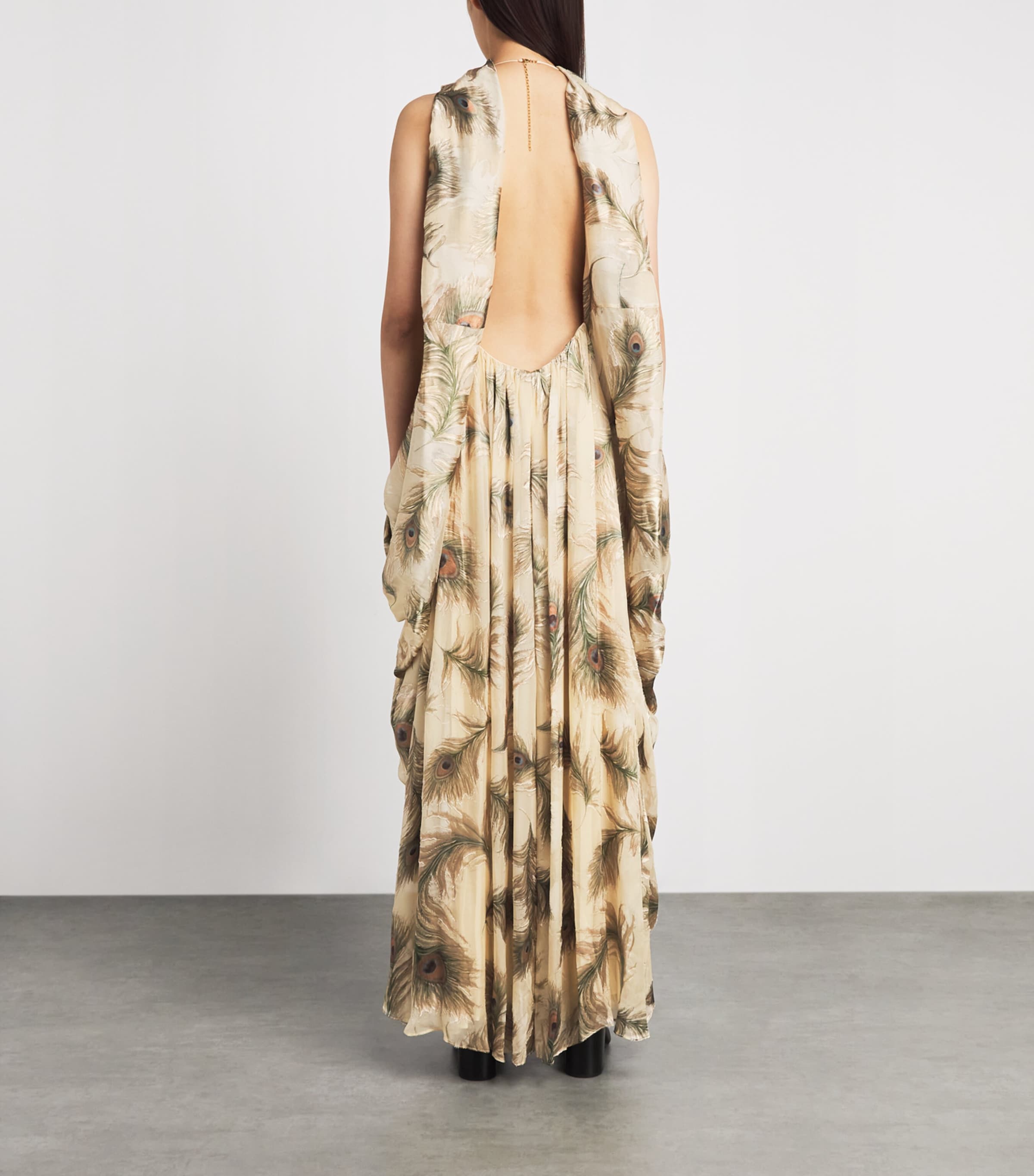 Zimmermann Womens Silk Printed Burnout Halter Maxi Dress Cream Feather Image 4