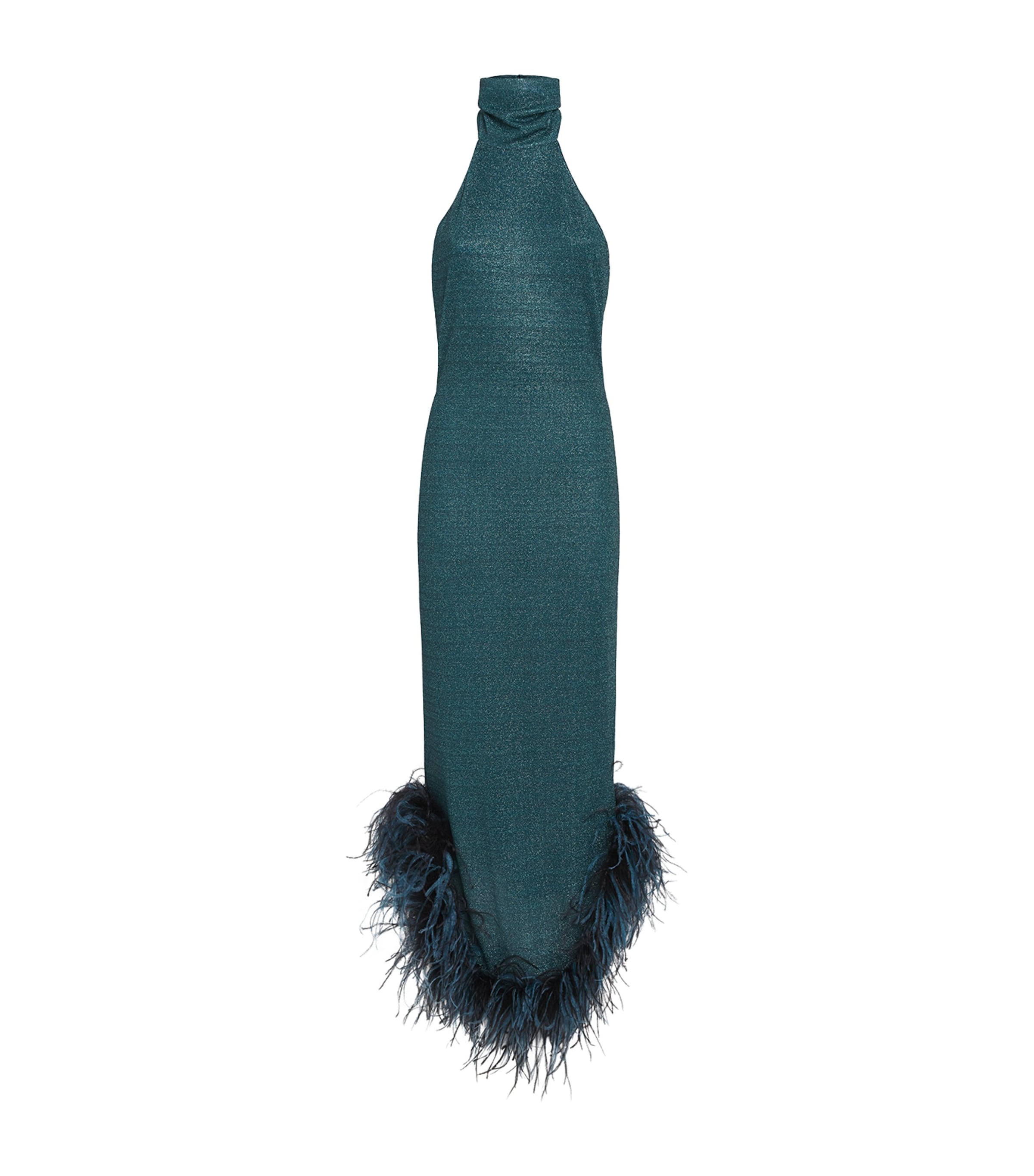 Halterneck Lumière Plumage Maxi Dress PEACOCK Image 1