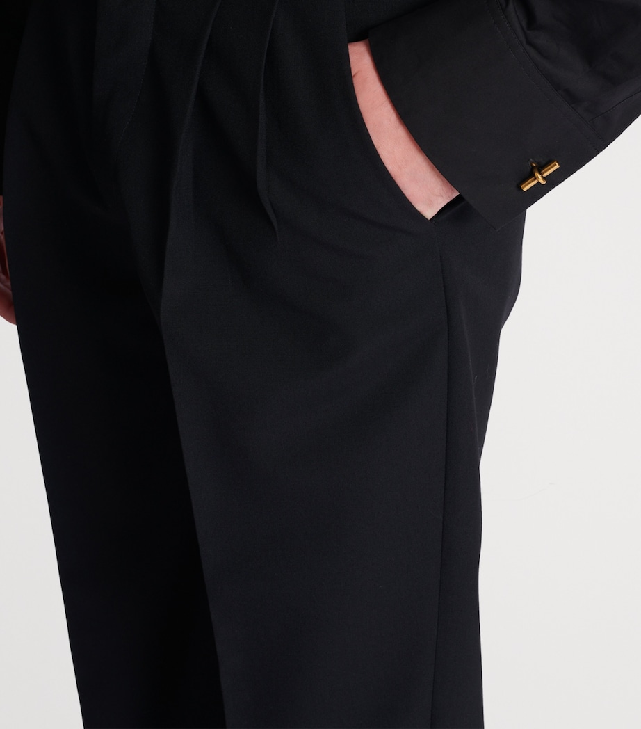 Virgin Wool Pleated Flared Trousers 0PA NOIR Image 5
