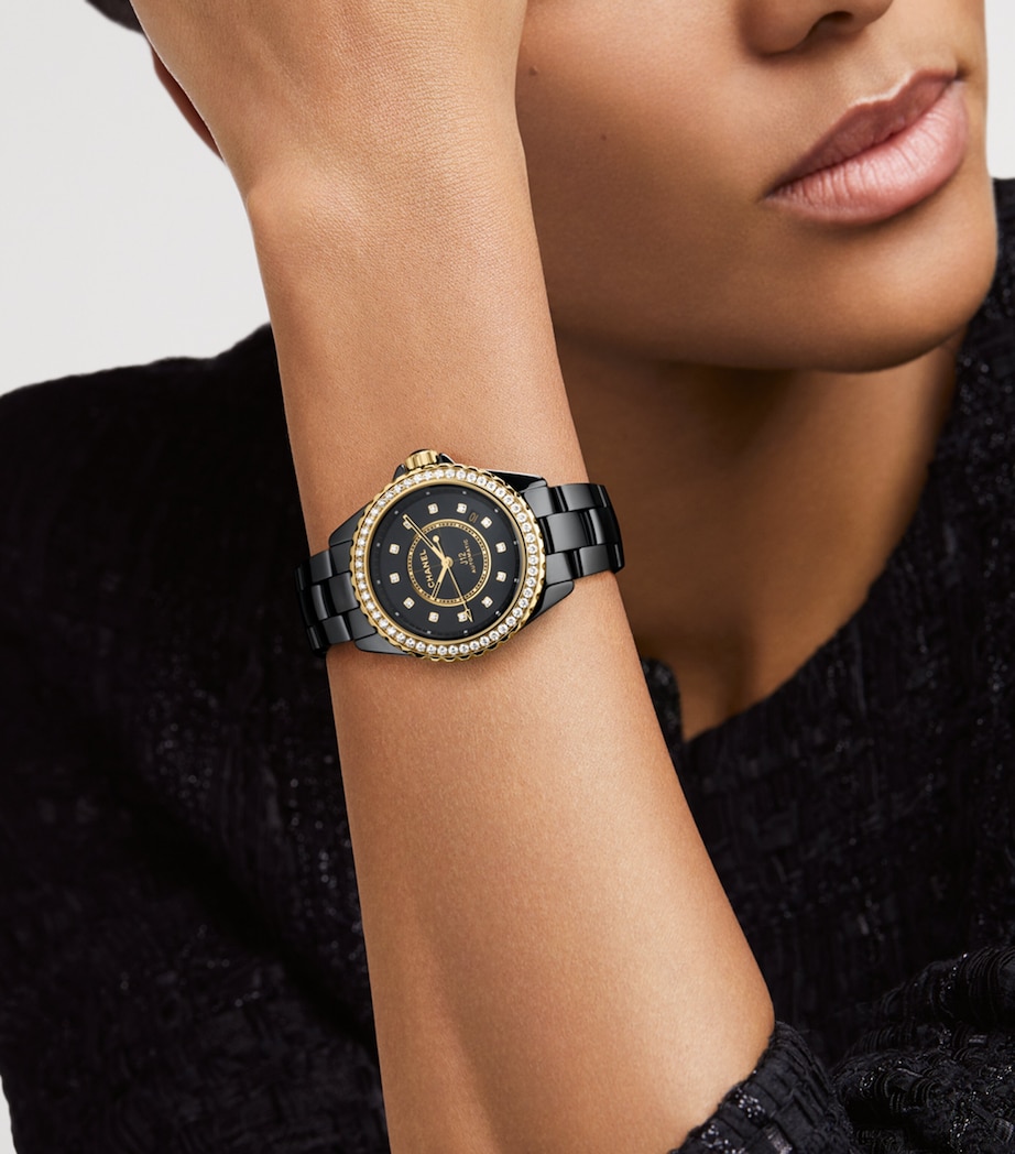 Yellow Gold, Ceramic and Diamond J12 Calibre 12.1 Watch 38mm BLACK Image 2