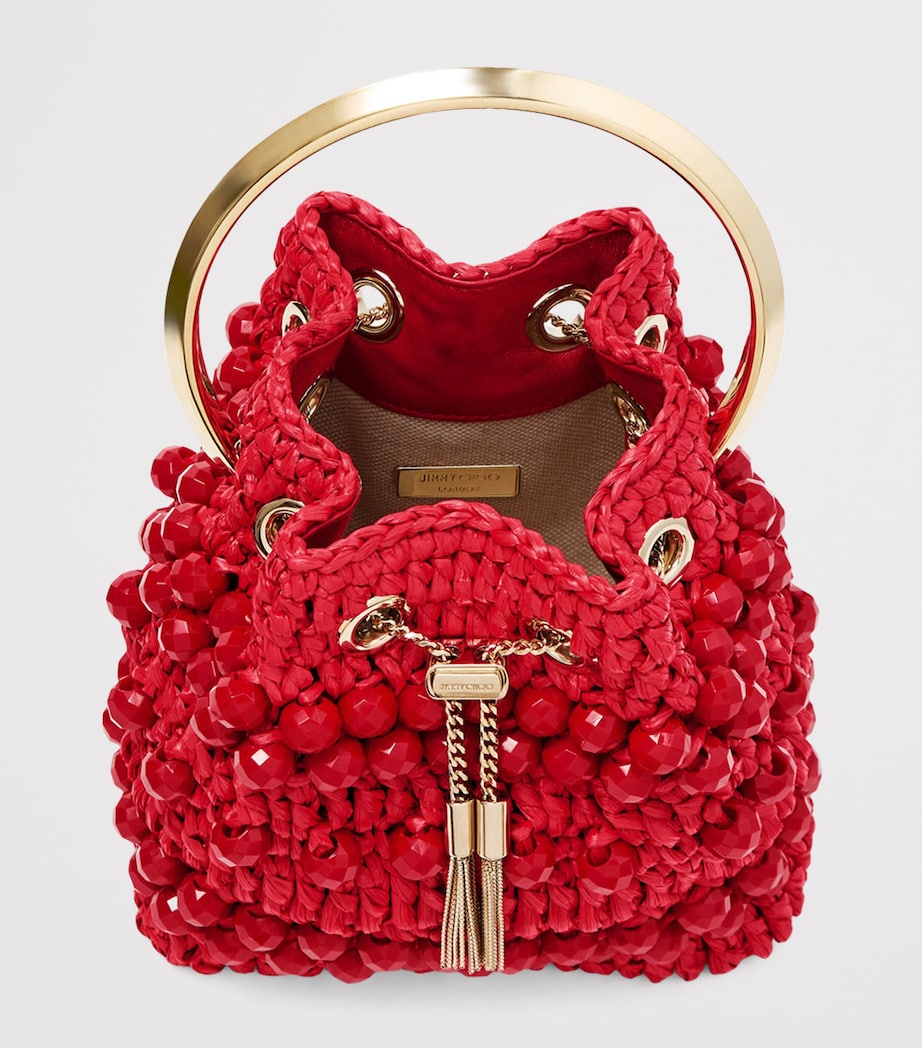 Jimmy Choo Bon Bon Raffia Beaded Top-Handle Bag Ruby Red/light Gold Image 5
