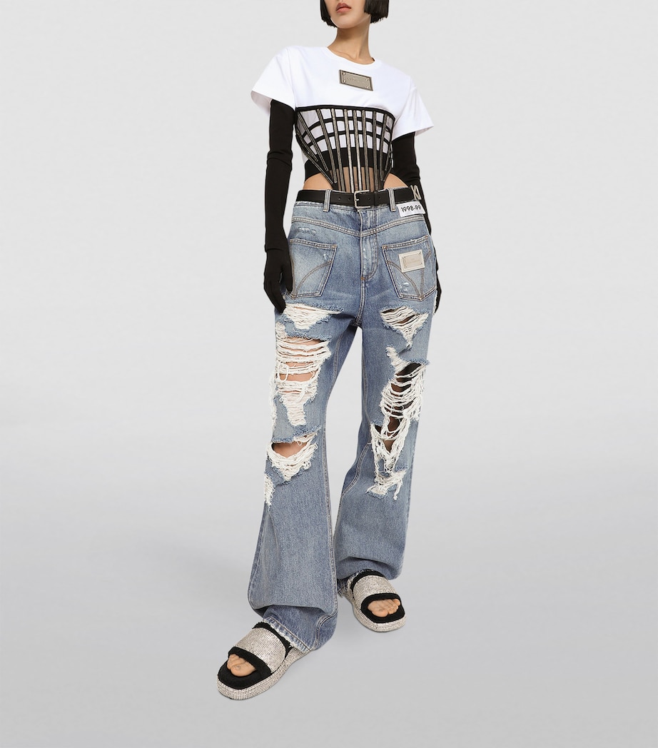 KIM DOLCE&GABBANA Cropped T-Shirt W0800-OPTICAL WHITE Image 2