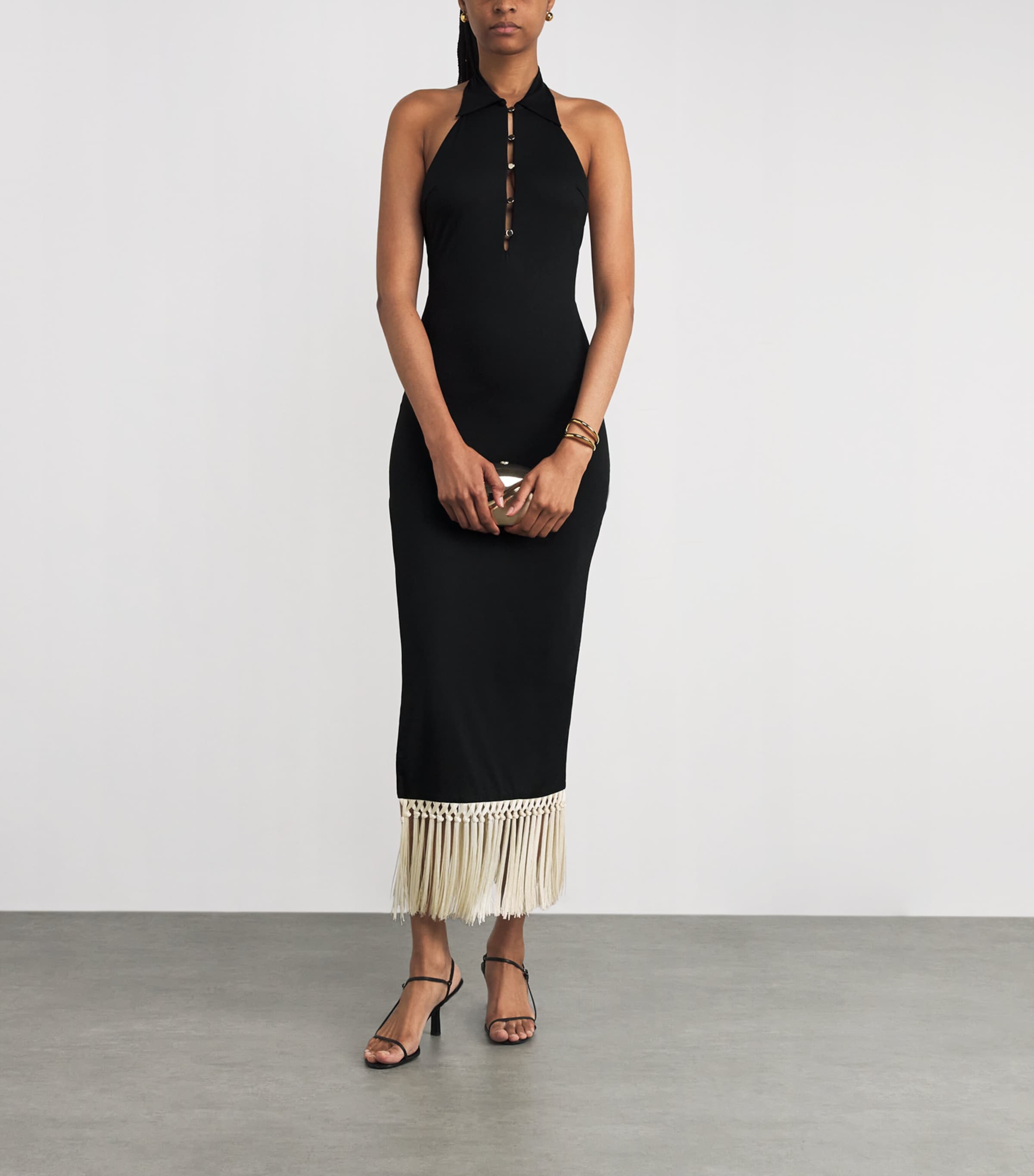 Fringe Tropicana Midi Dress BLACK-IVORY Image 2