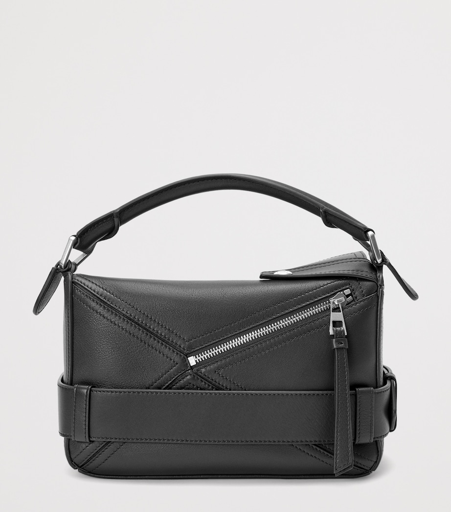Small Leather Puzzle Biker Top-Handle Bag BLACK Image 4