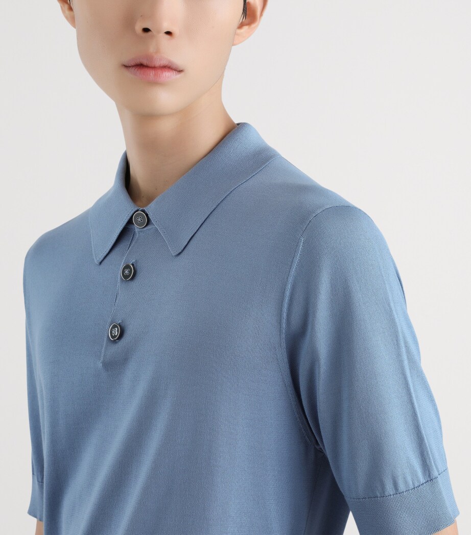 Dolce&Gabbana Mens Silk Polo Shirt Sky Blue Image 4