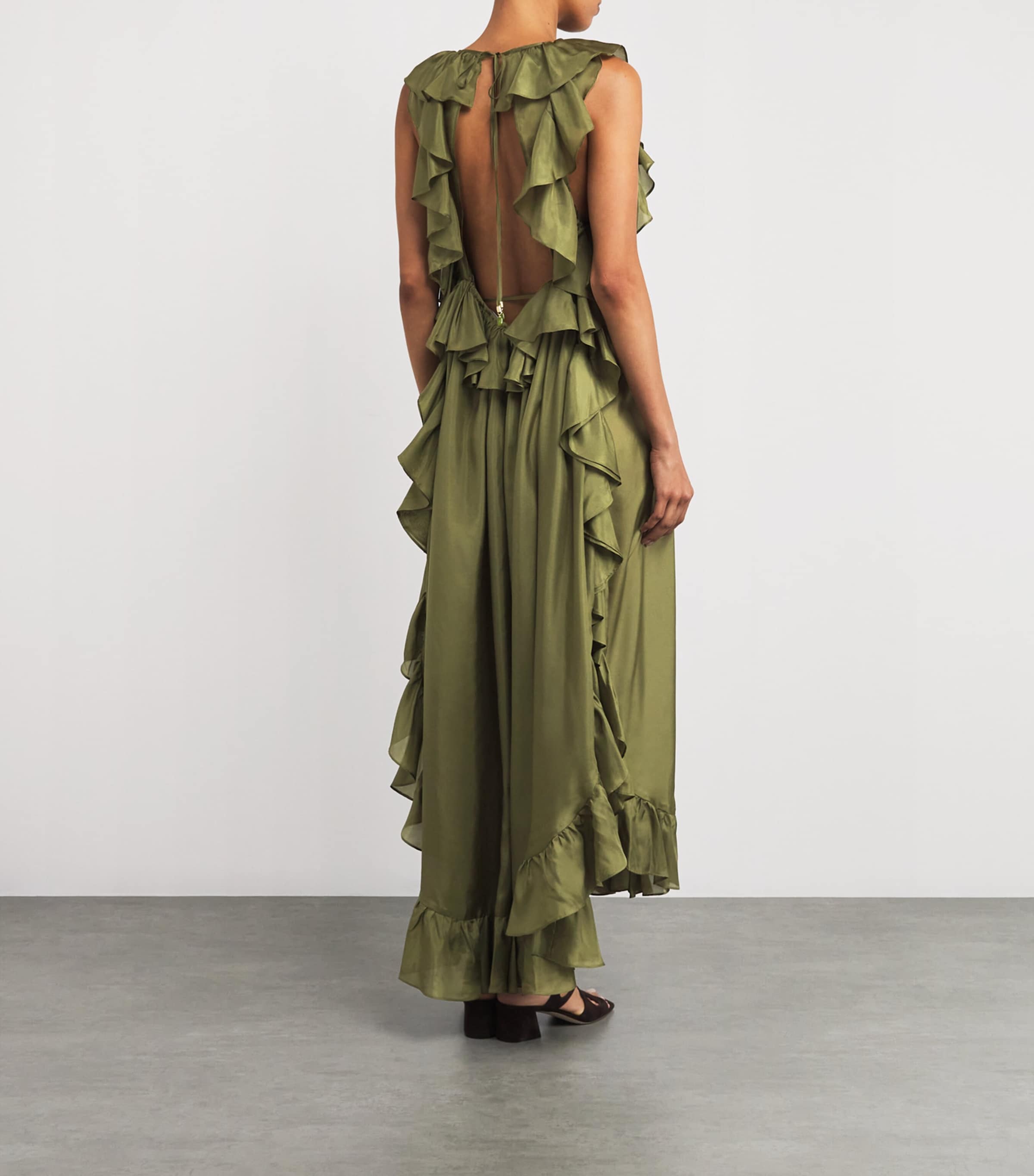 Silk Ruffled Rhiannon Midi Dress OLV/OLIVE Image 3