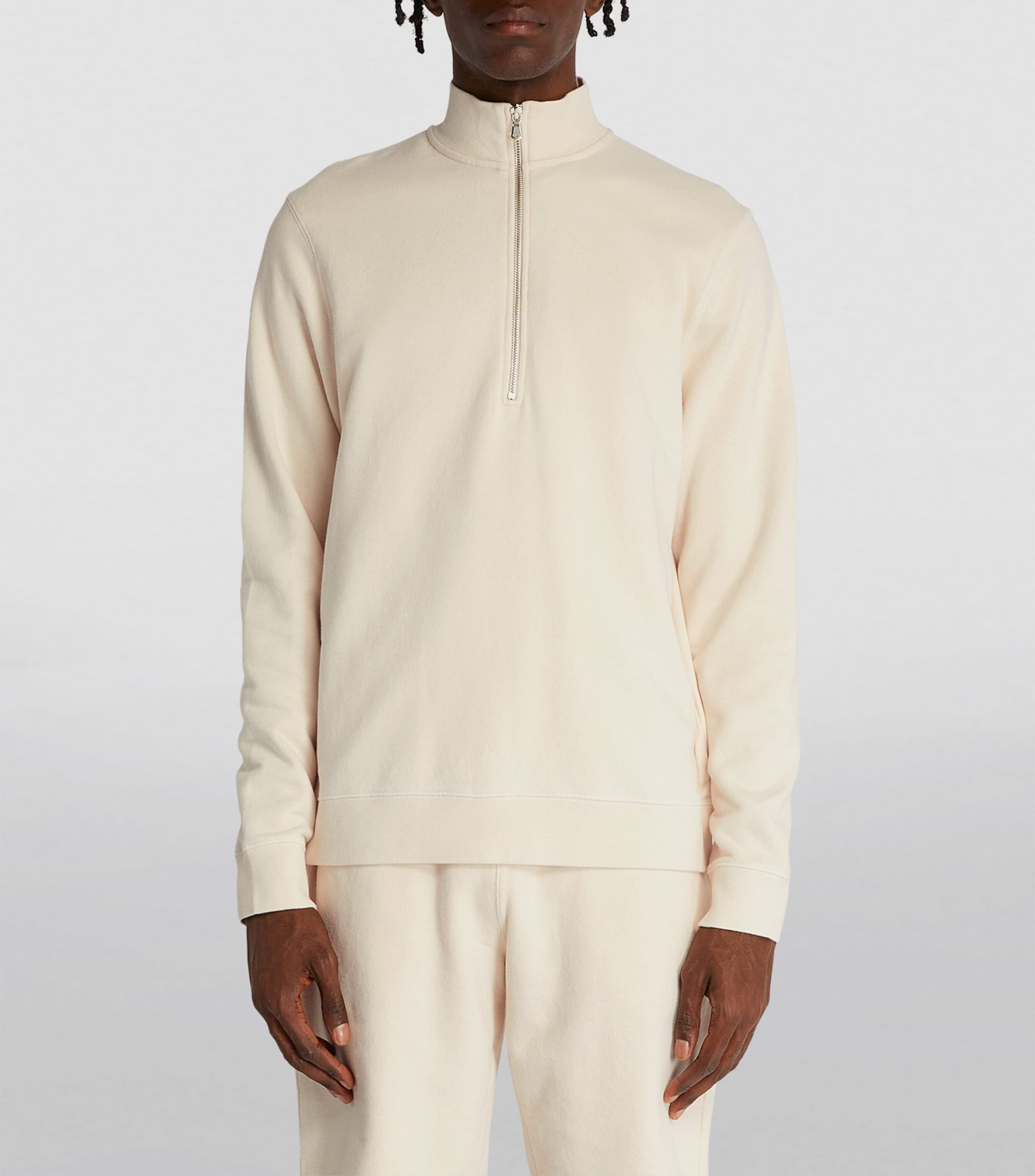 Sunspel Mens Cotton-Blend Half-Zip Sweatshirt Nuab/undyed Image 3