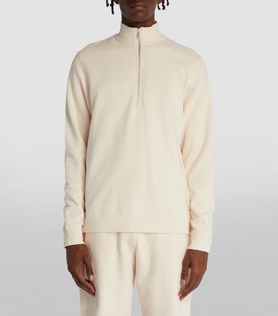 Sunspel Mens Cotton-Blend Half-Zip Sweatshirt Nuab/undyed Image 3