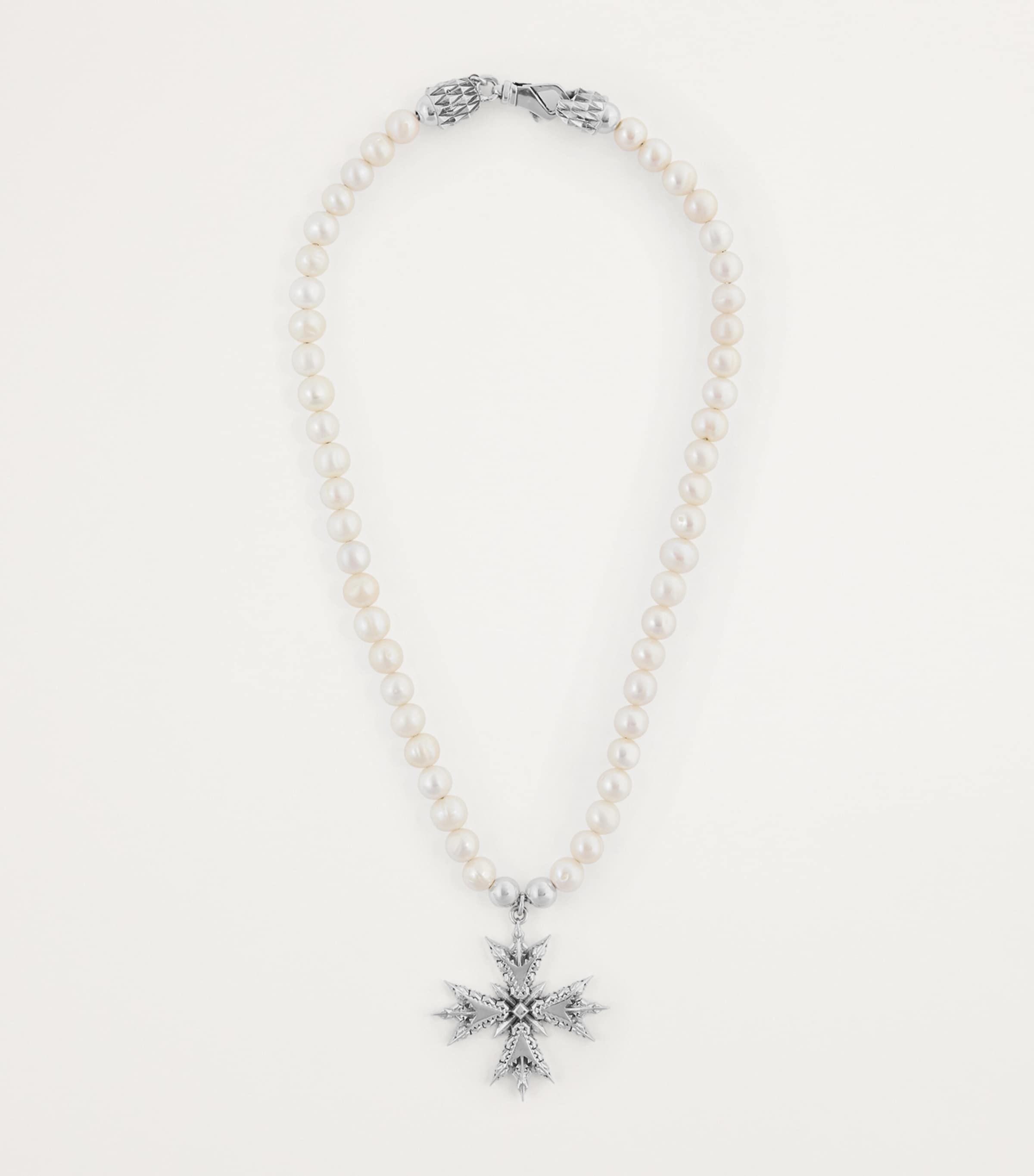 Sterling Silver Freshwater Pearl Cross Necklace SILVER Image 3