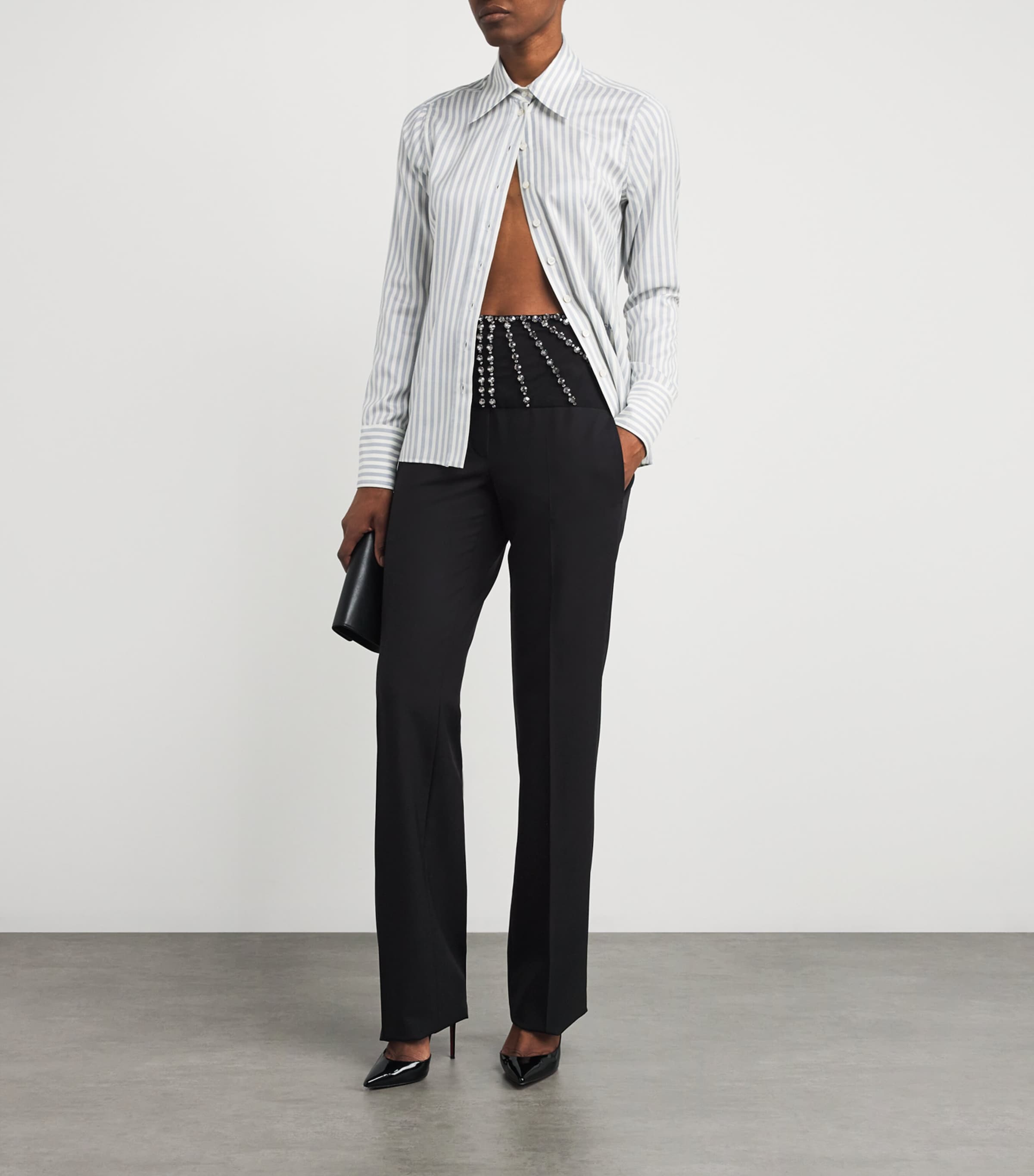 Wool Crystal Tailored Trousers 1000 BLACK Image 2