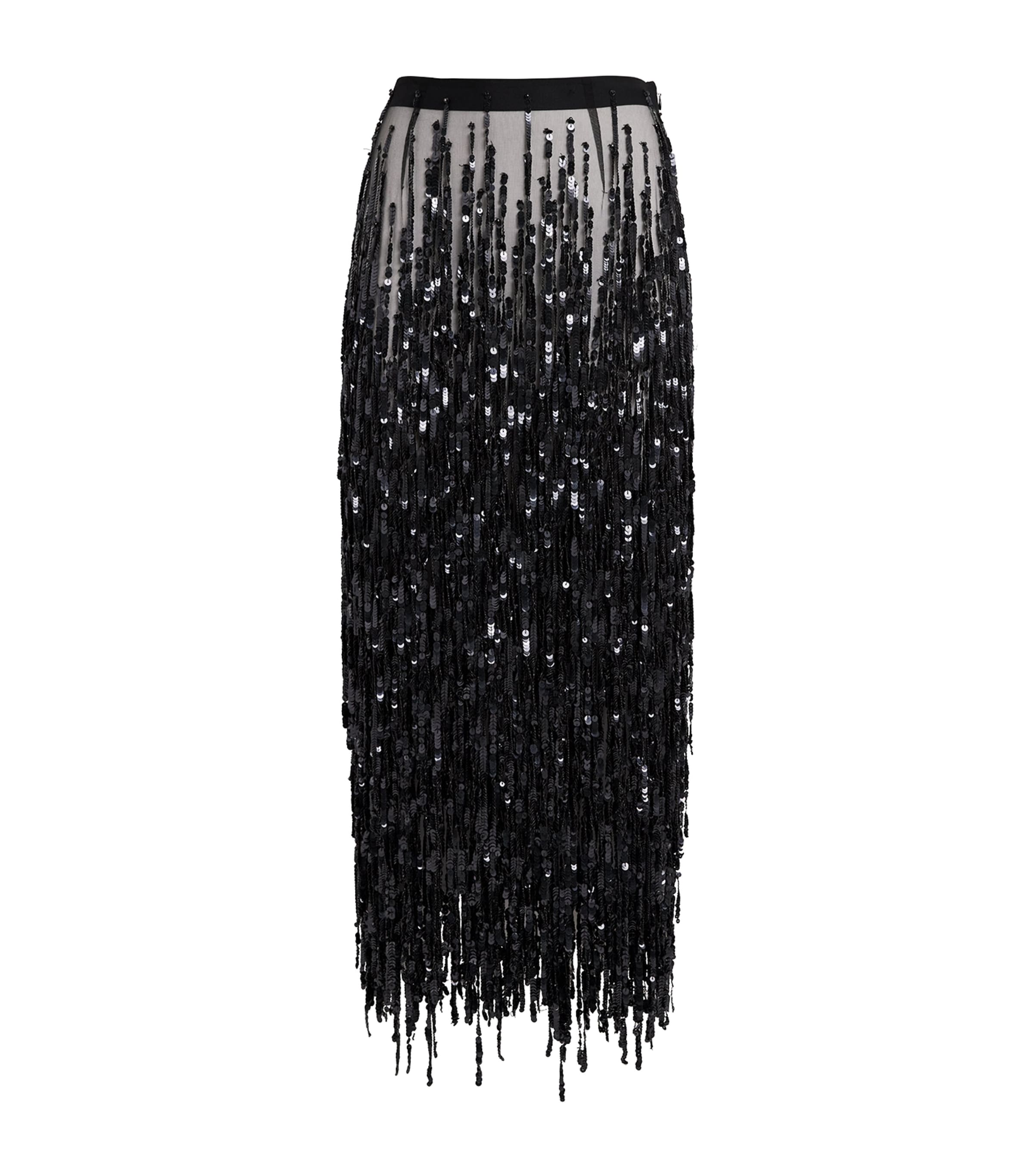 Sequin-Embellished Midi Skirt 001 BLACK Image 1