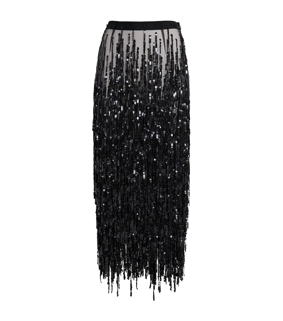 Sequin-Embellished Midi Skirt 001 BLACK Image 1