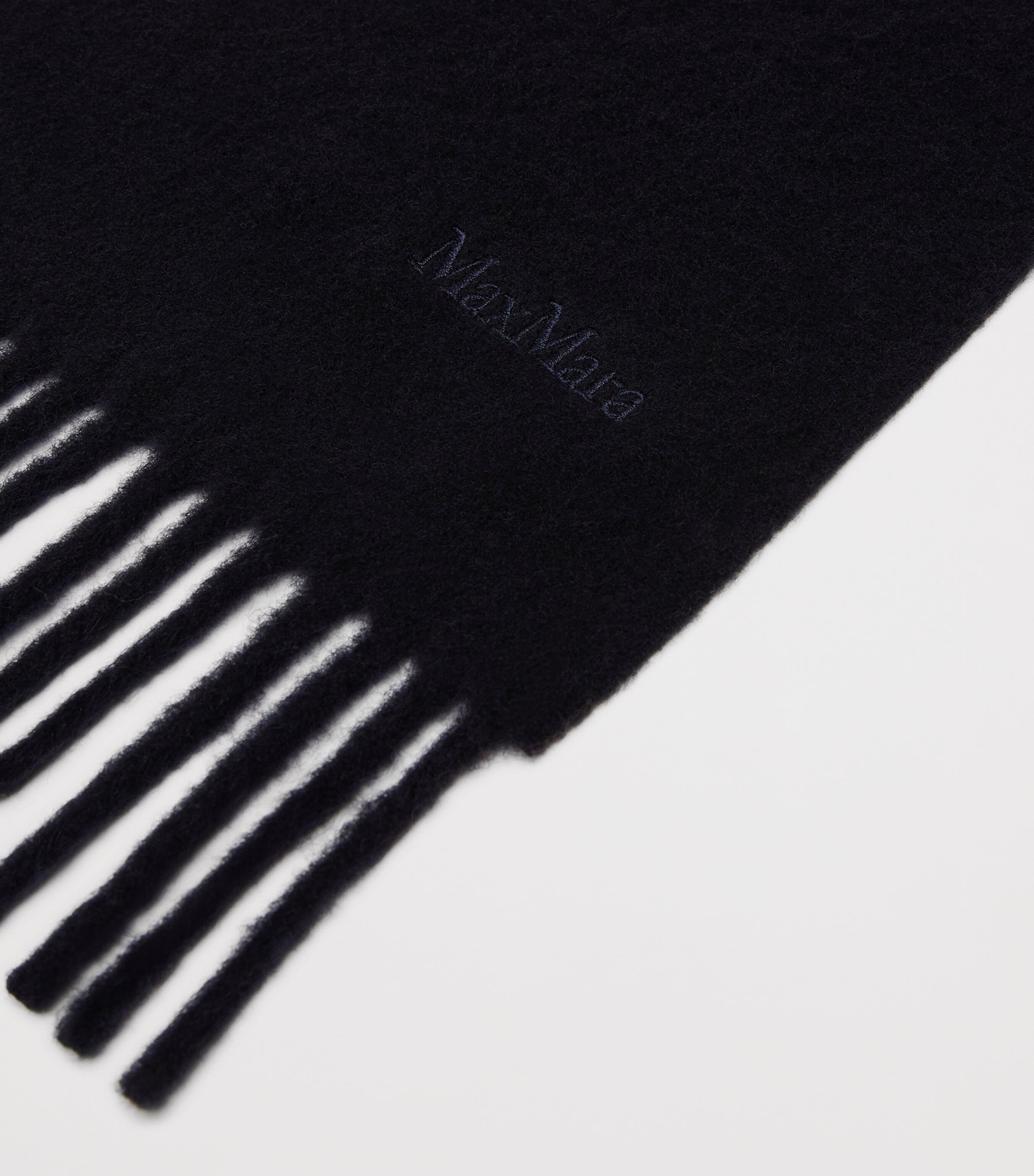 Max Mara Wool Fringed Logo Scarf Midnightblue Image 2