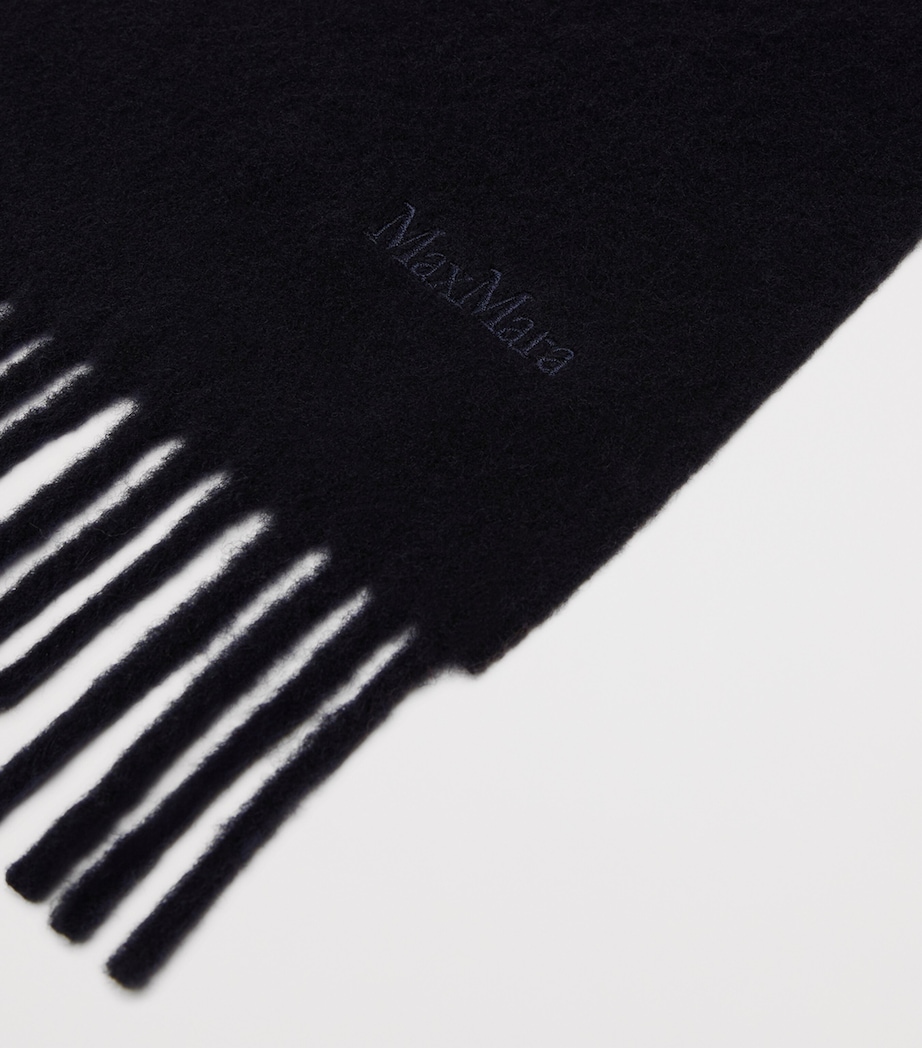 Max Mara Wool Fringed Logo Scarf Midnightblue Image 2