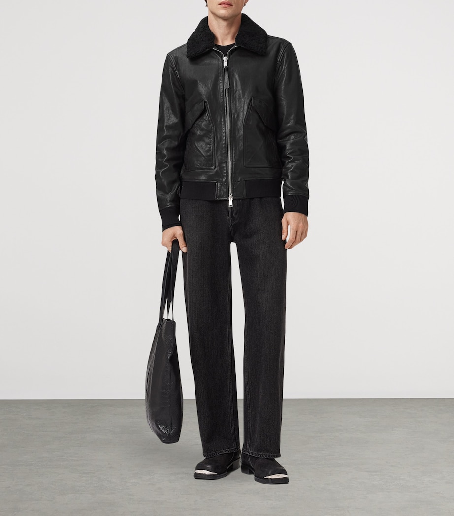 Leather Vaucluse Bomber Jacket BLACK Image 3