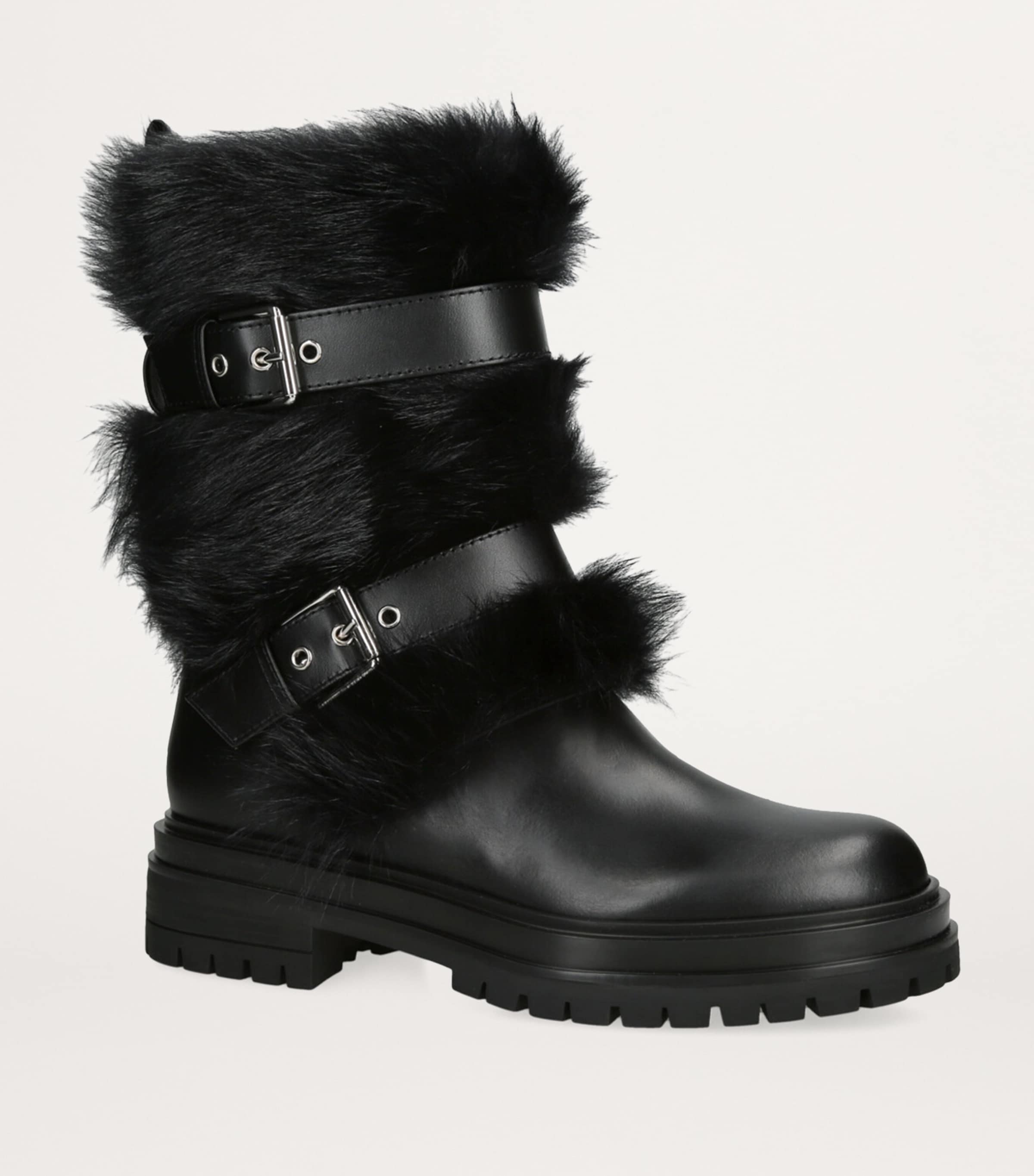Gianvito Rossi Womens Shearling-Trim Maverick Biker Boots 40 Black Image 3