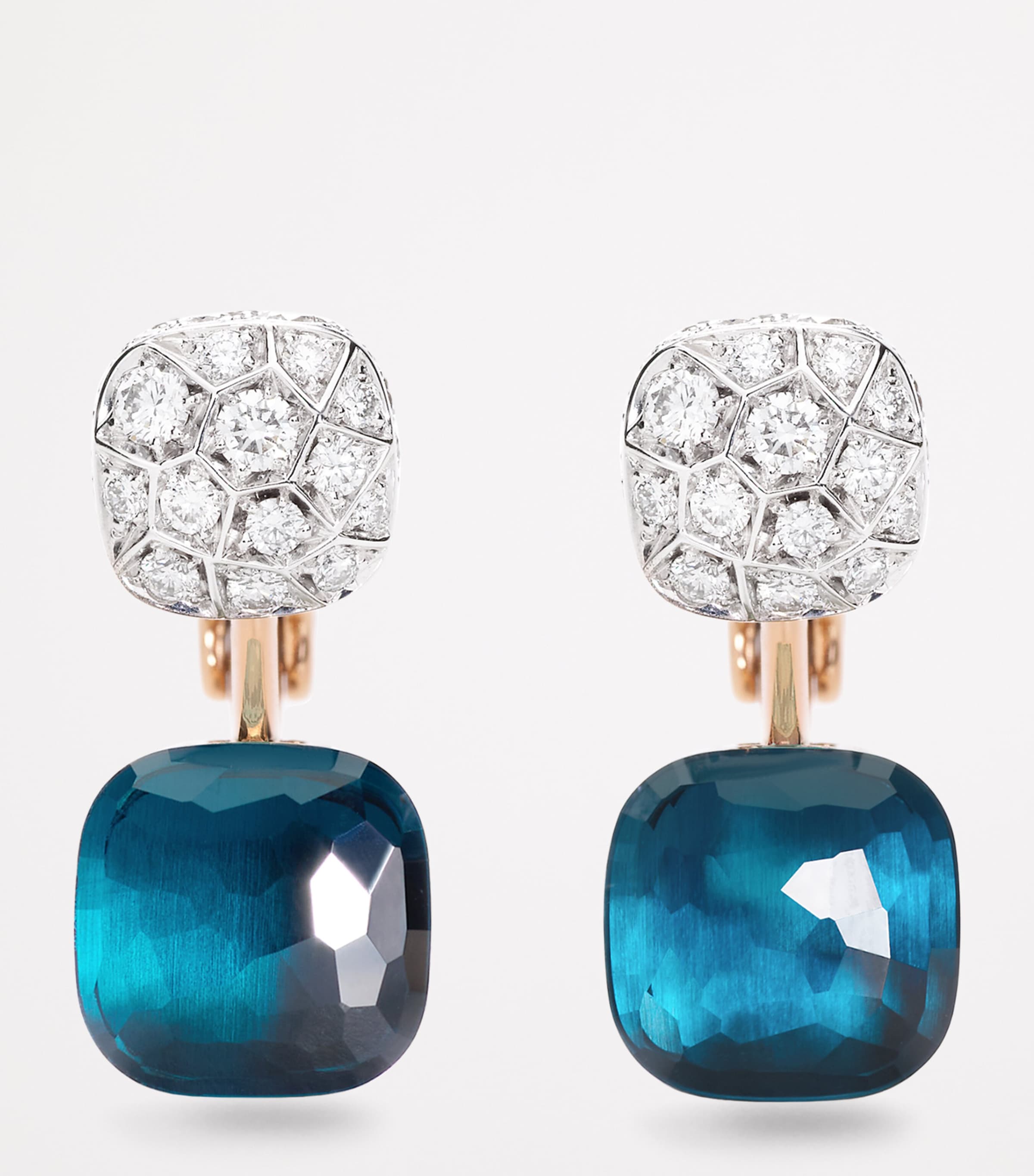 Mixed Gold, Blue Topaz and Diamond Nudo Earrings DB0TL Image 2