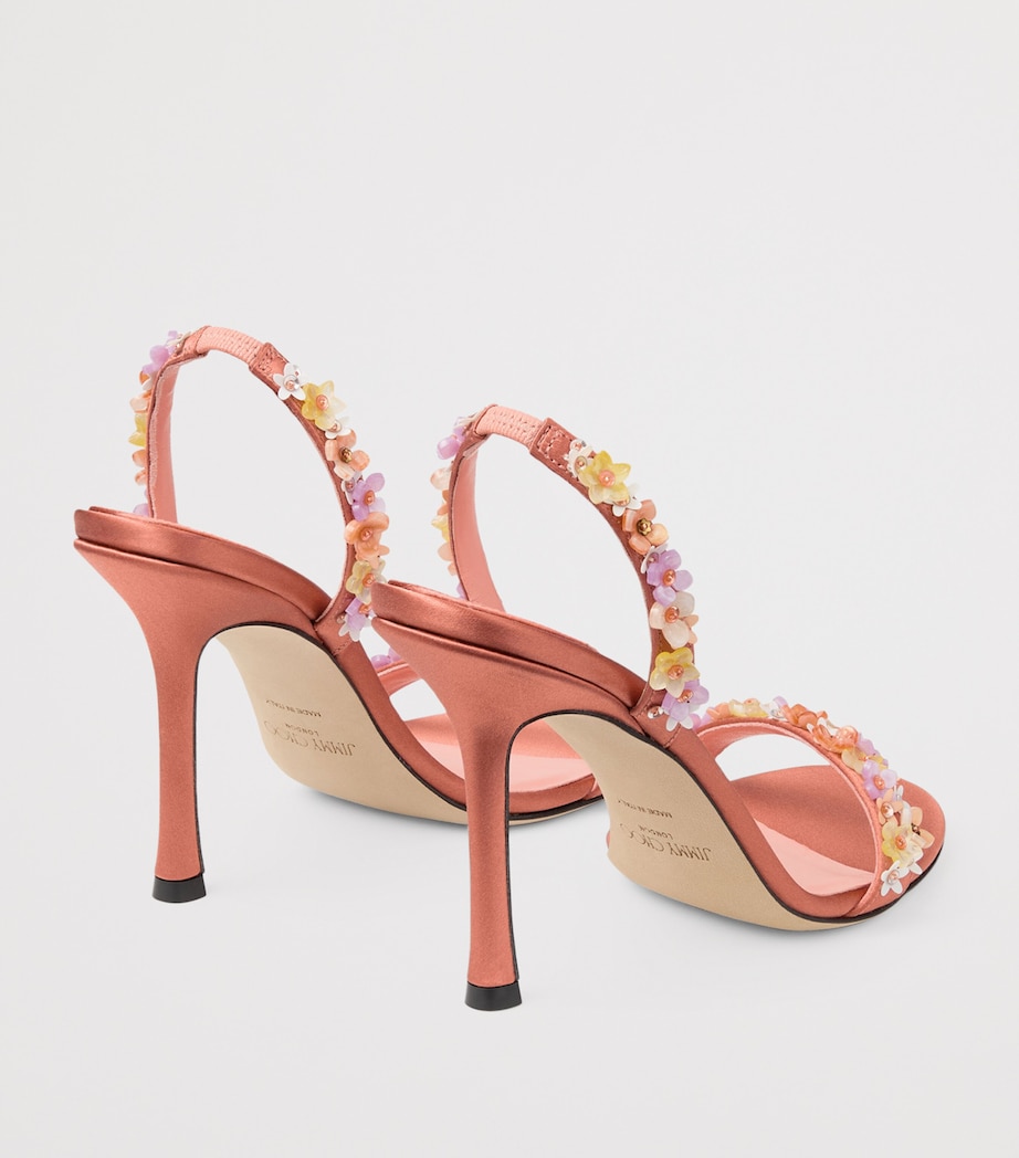 Jimmy Choo Jenn 100 Floral-Embellished Satin Heeled Sandals Grapefruit/multi Image 4