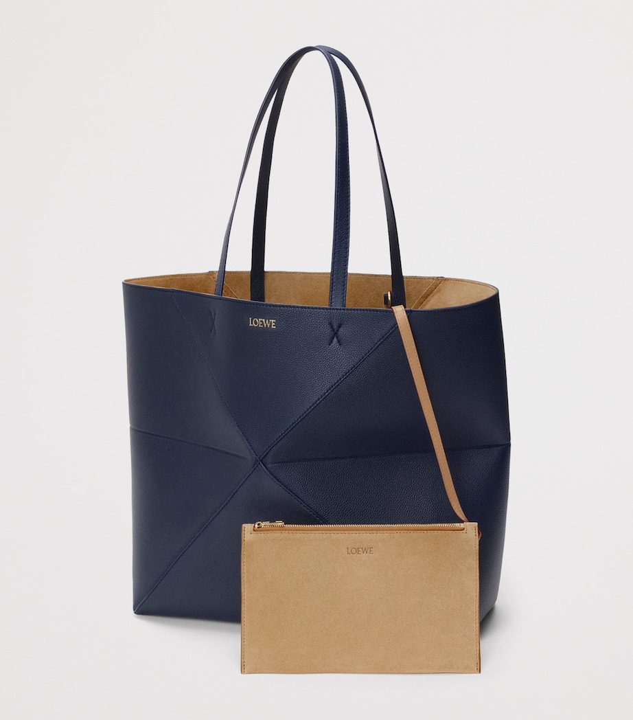 LOEWE Womens Medium Leather Puzzle Fold Tote Bag Deep Navy Image 7