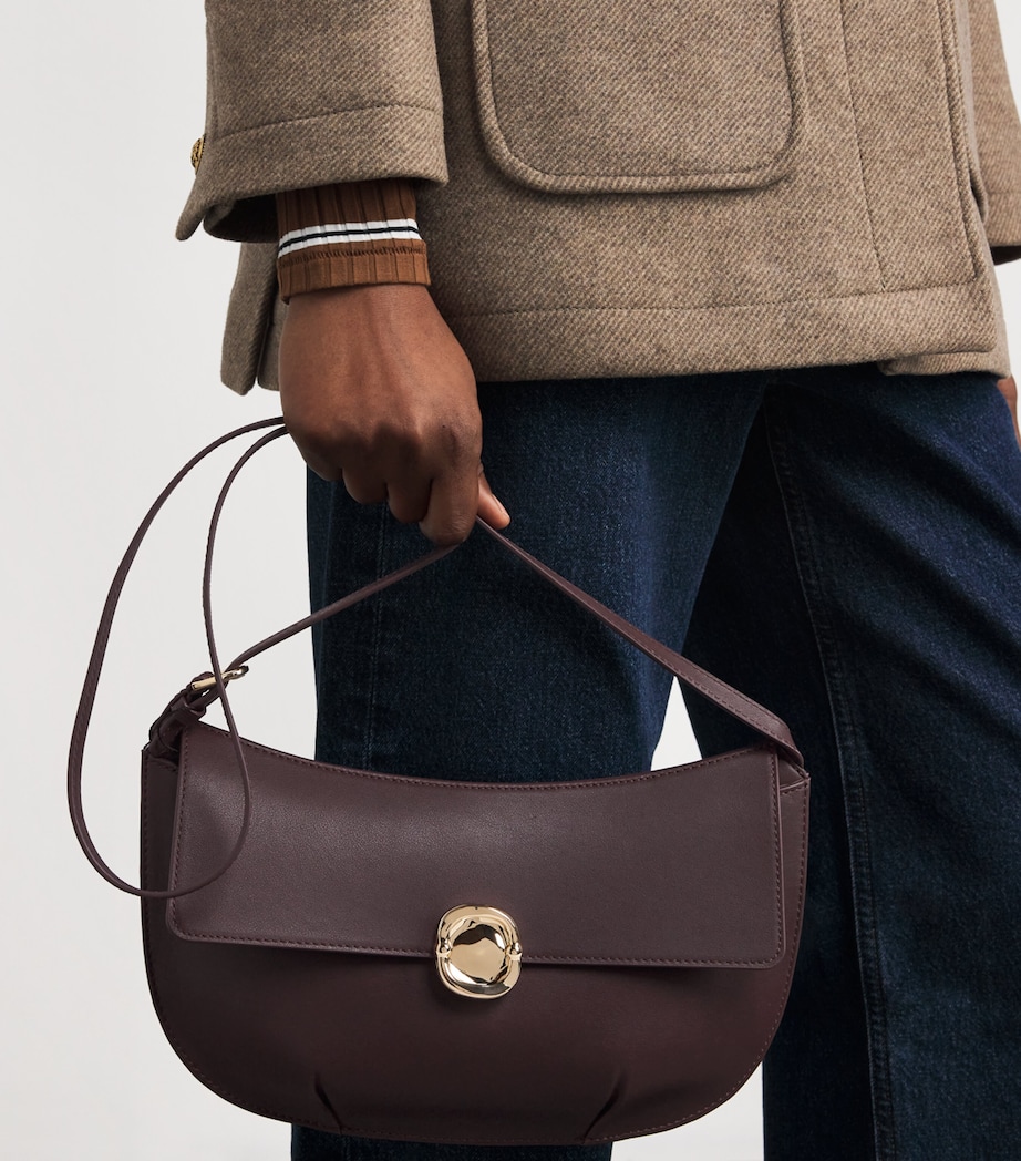 Leather Shoulder Bag BURGUNDY Image 4