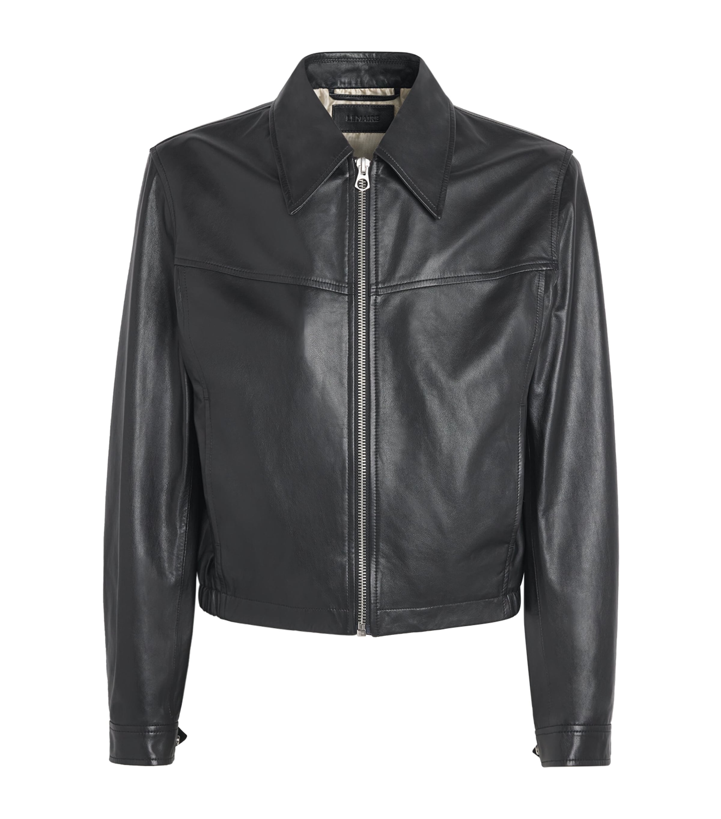 Lemaire Mens Waxed Leather Biker Jacket Black/ Image 1