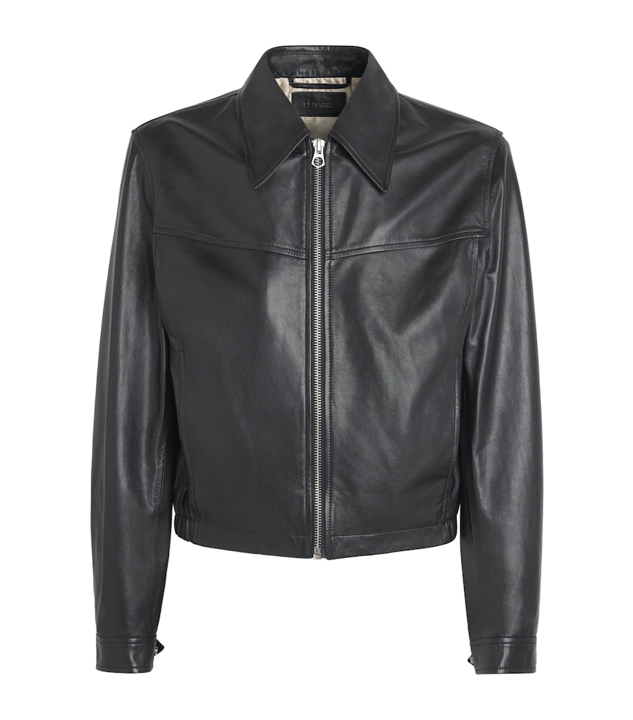 Lemaire Mens Waxed Leather Biker Jacket Black/ Image 1