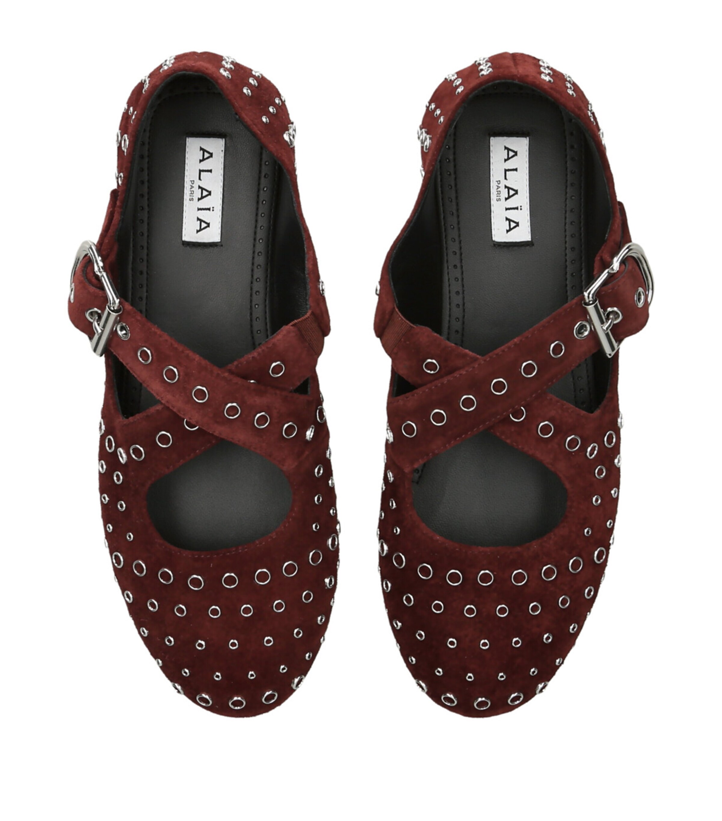 Suede Embellished Criss-Cross Ballet Flats DARK BROWN Image 4