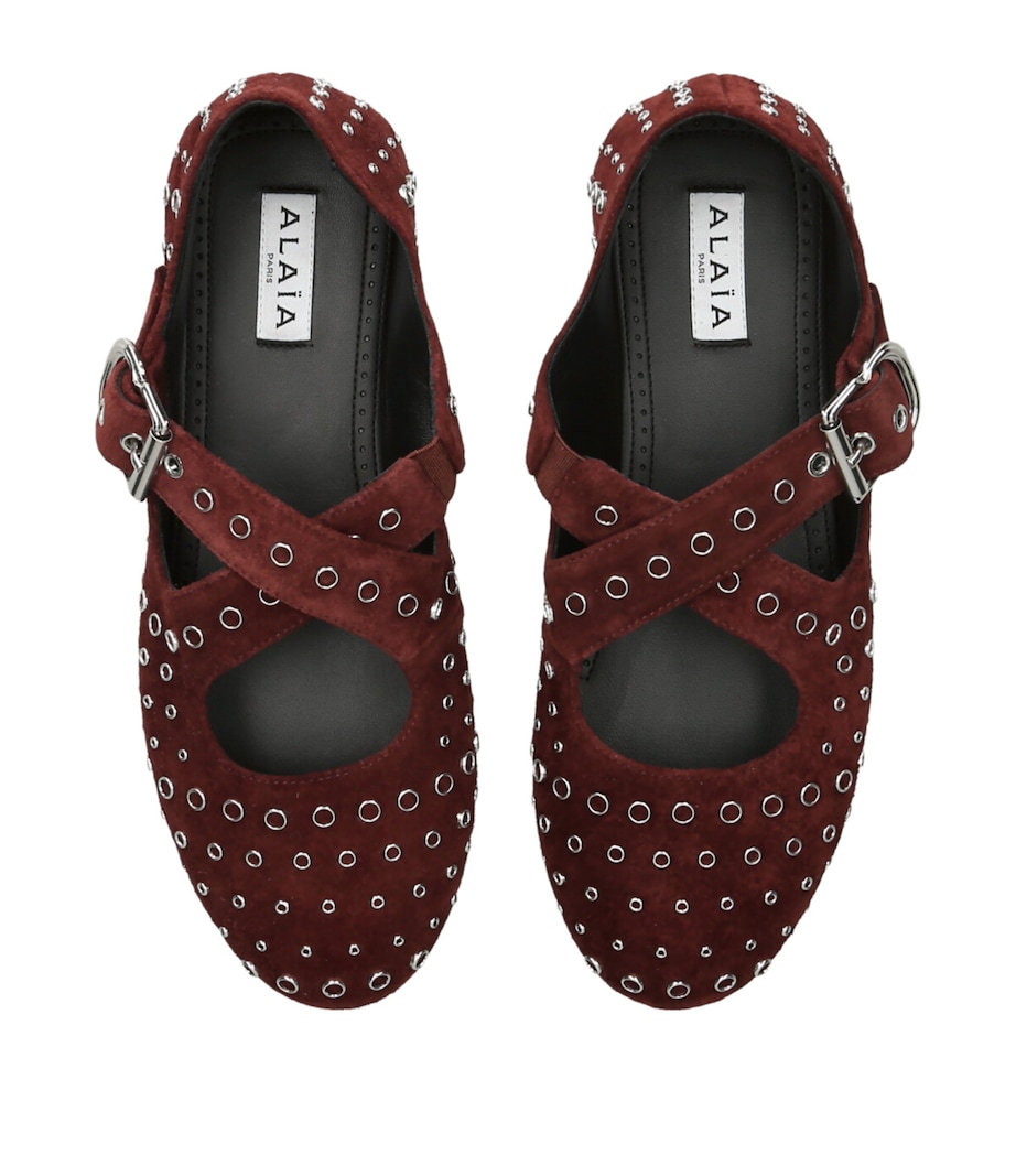 Suede Embellished Criss-Cross Ballet Flats DARK BROWN Image 4