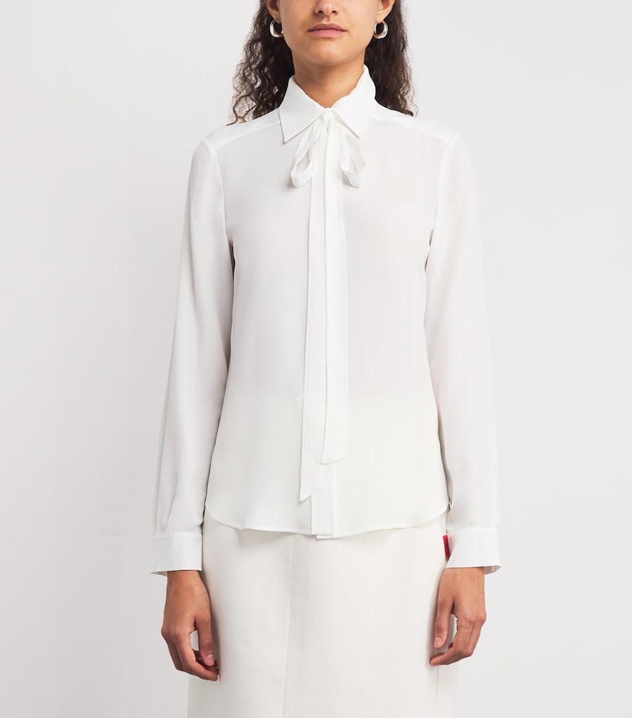 Crepe de Chine Scarf-Neck Shirt WHITE Image 3