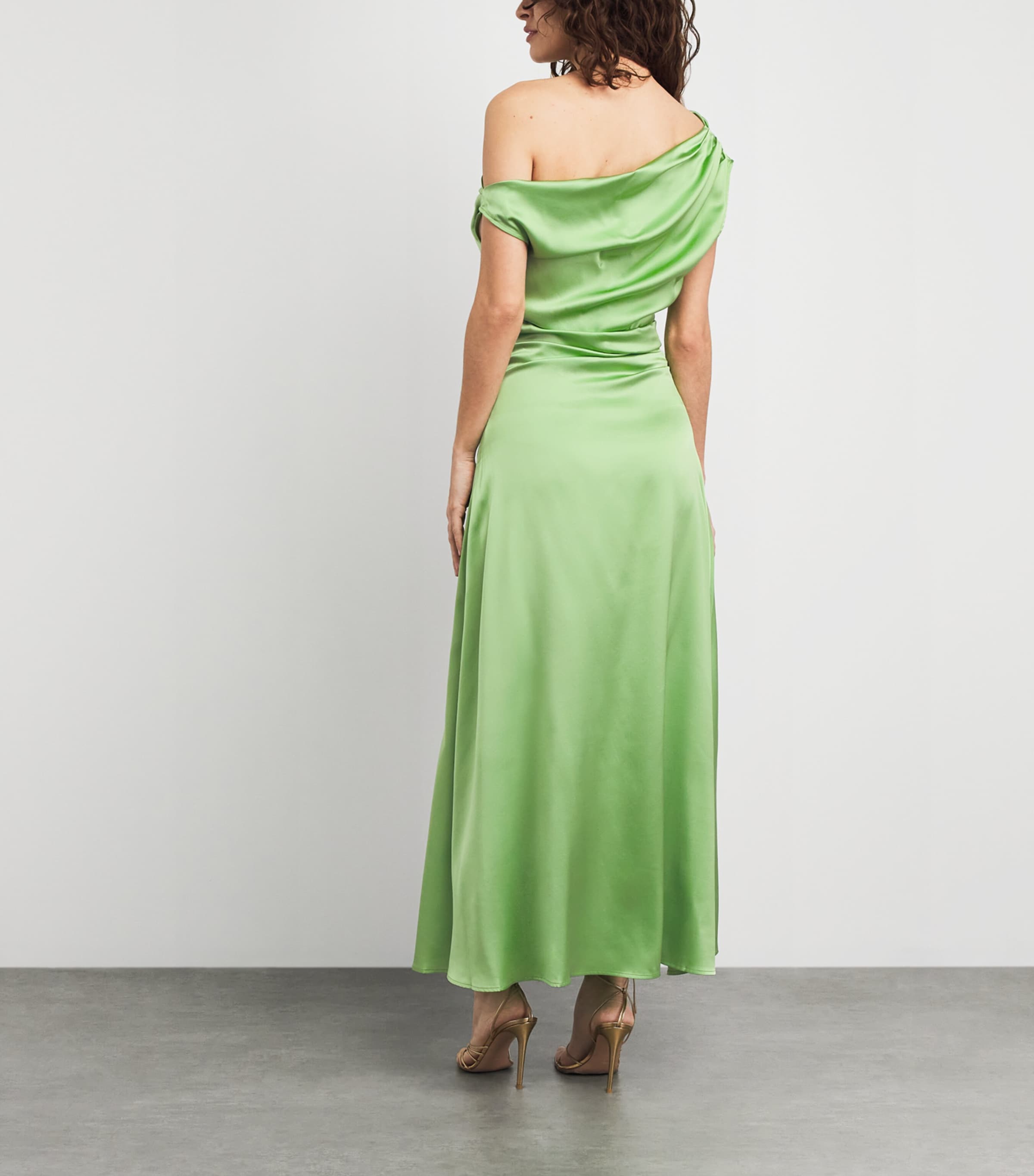 STAUD Womens Silk Asymmetric Phare Midi Dress Sprt Sprout Image 4