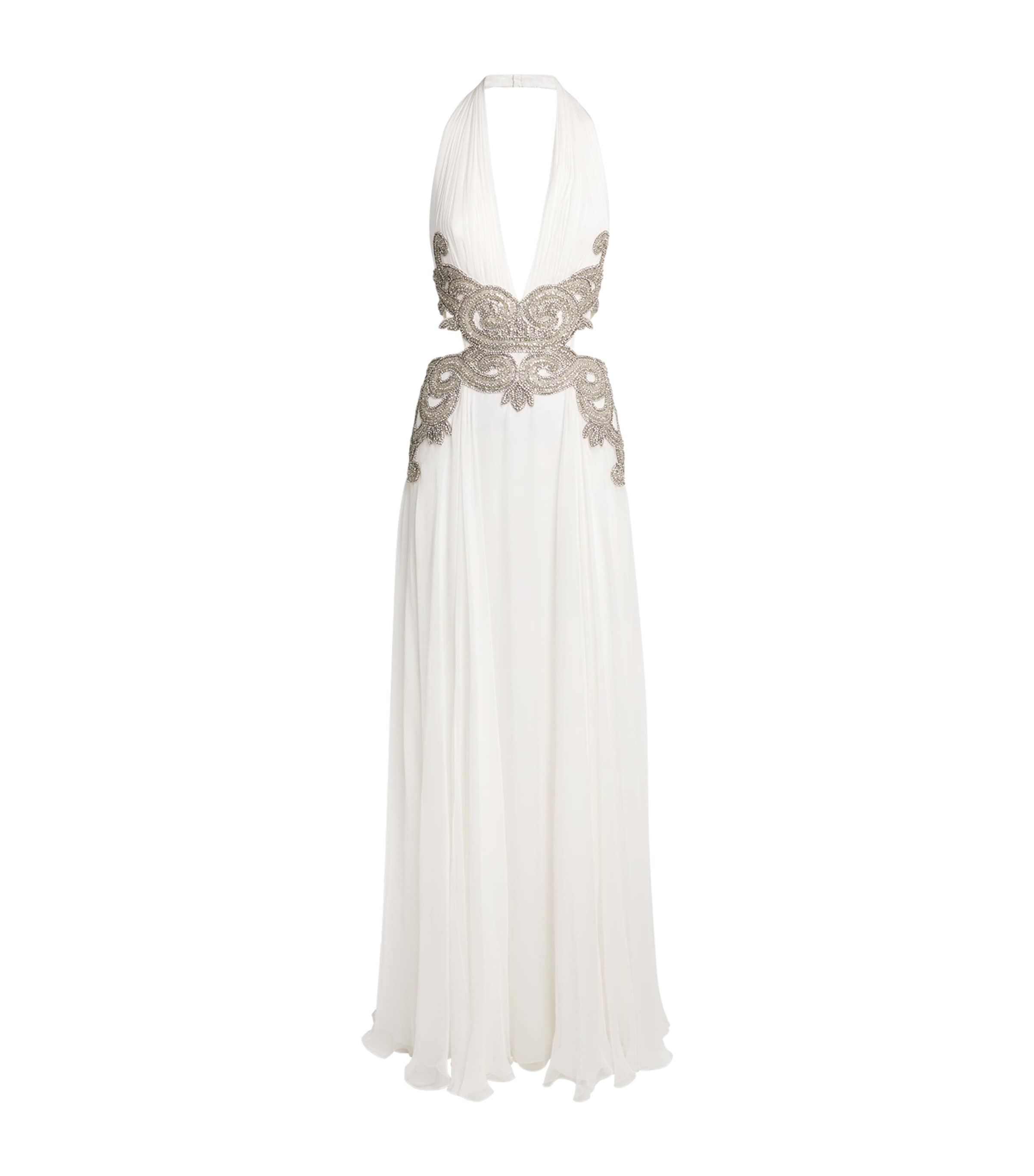 Zuhair Murad Silk Chiffon Embellished Gown In White