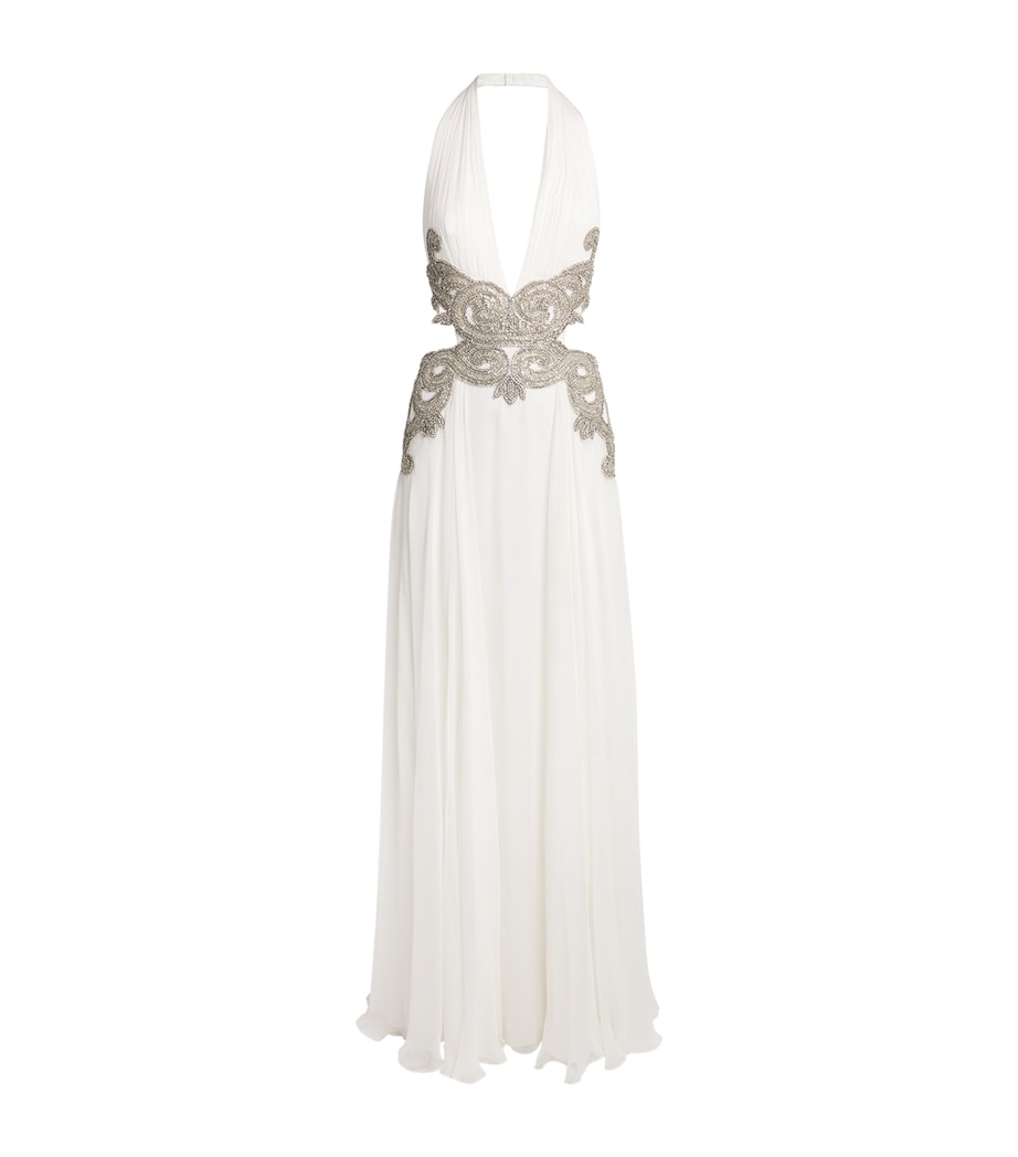 Silk Chiffon Embellished Gown MS0015 WHT/ANTQ SLVR Image 1
