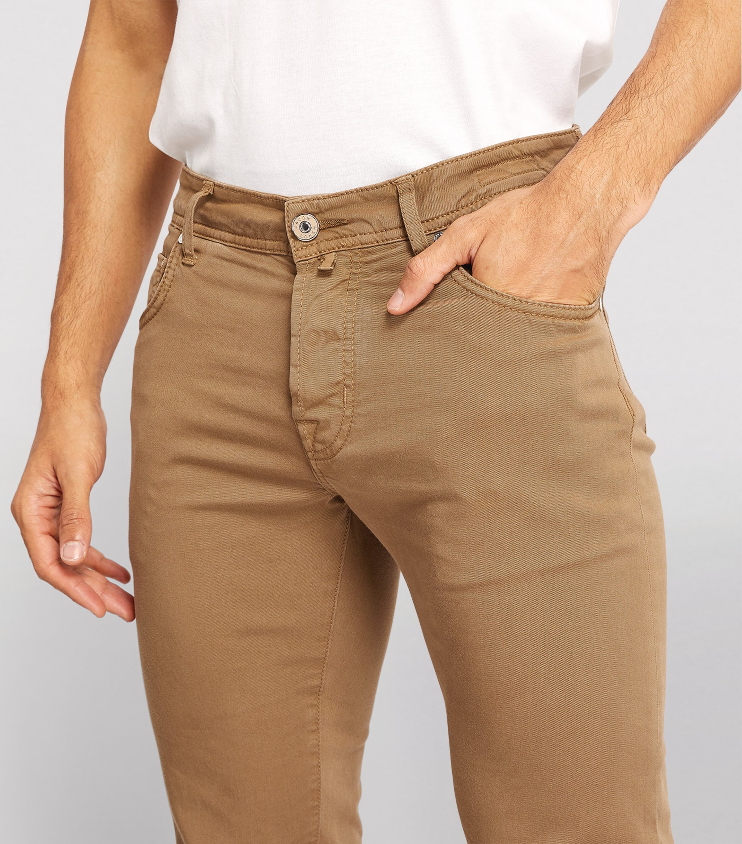 Cotton-Rich Slim Trousers D89-BROWN Image 6