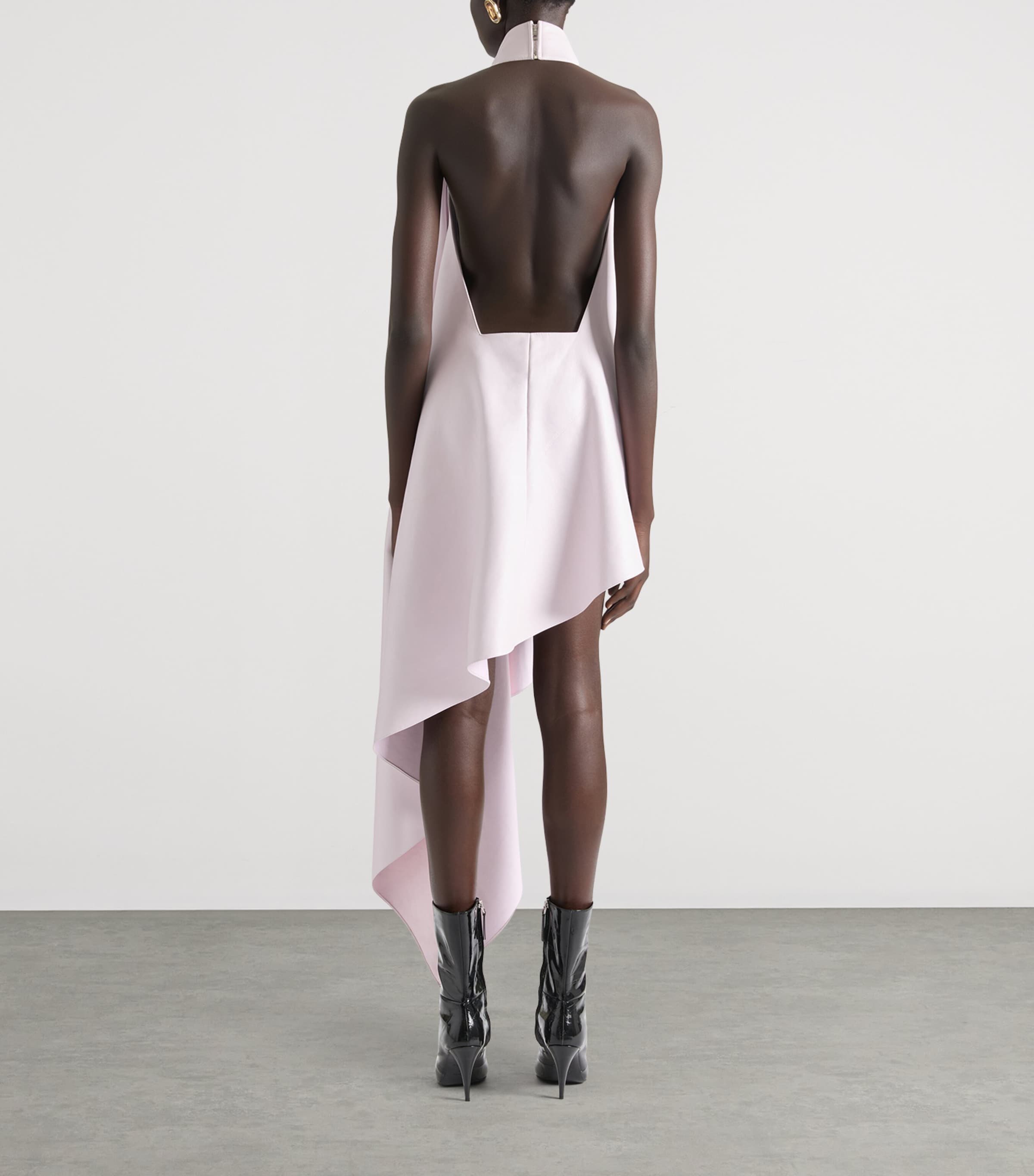 Leather Halterneck Mini Dress PALE PINK Image 3