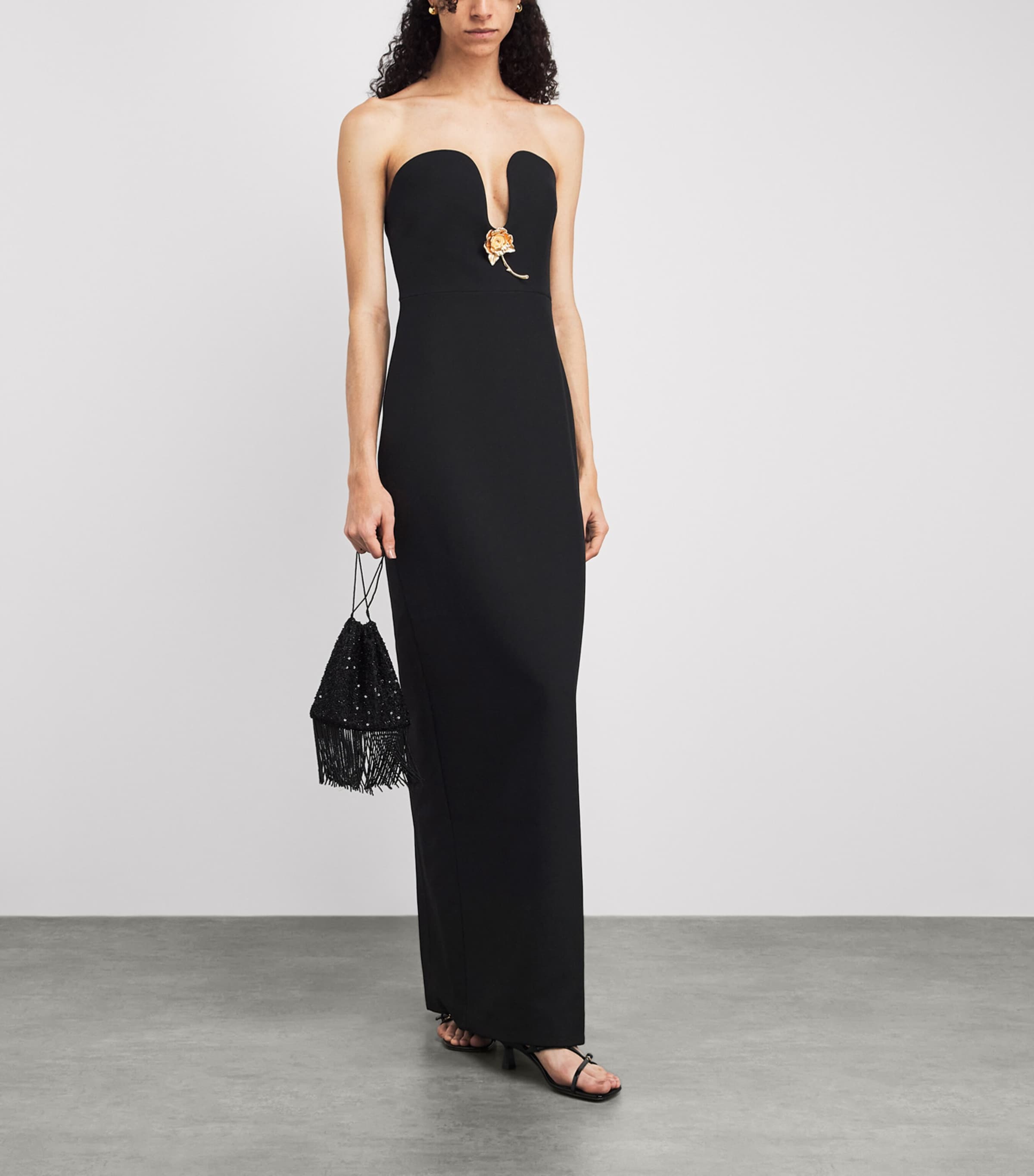 Roland Mouret Womens Brooch-Detail Maxi Dress Black Image 2