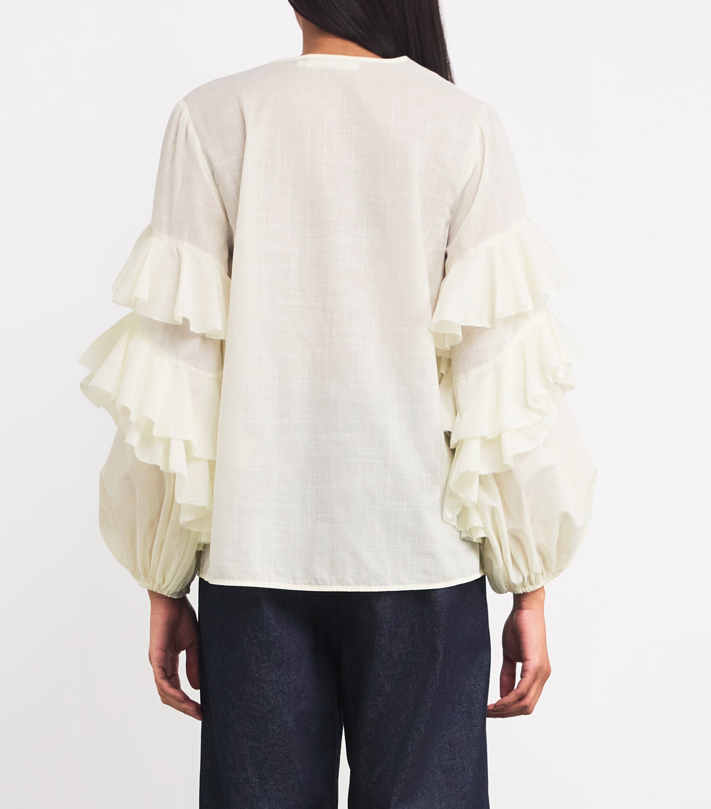Cotton Ruffled V-Neck Blouse TEA Image 4