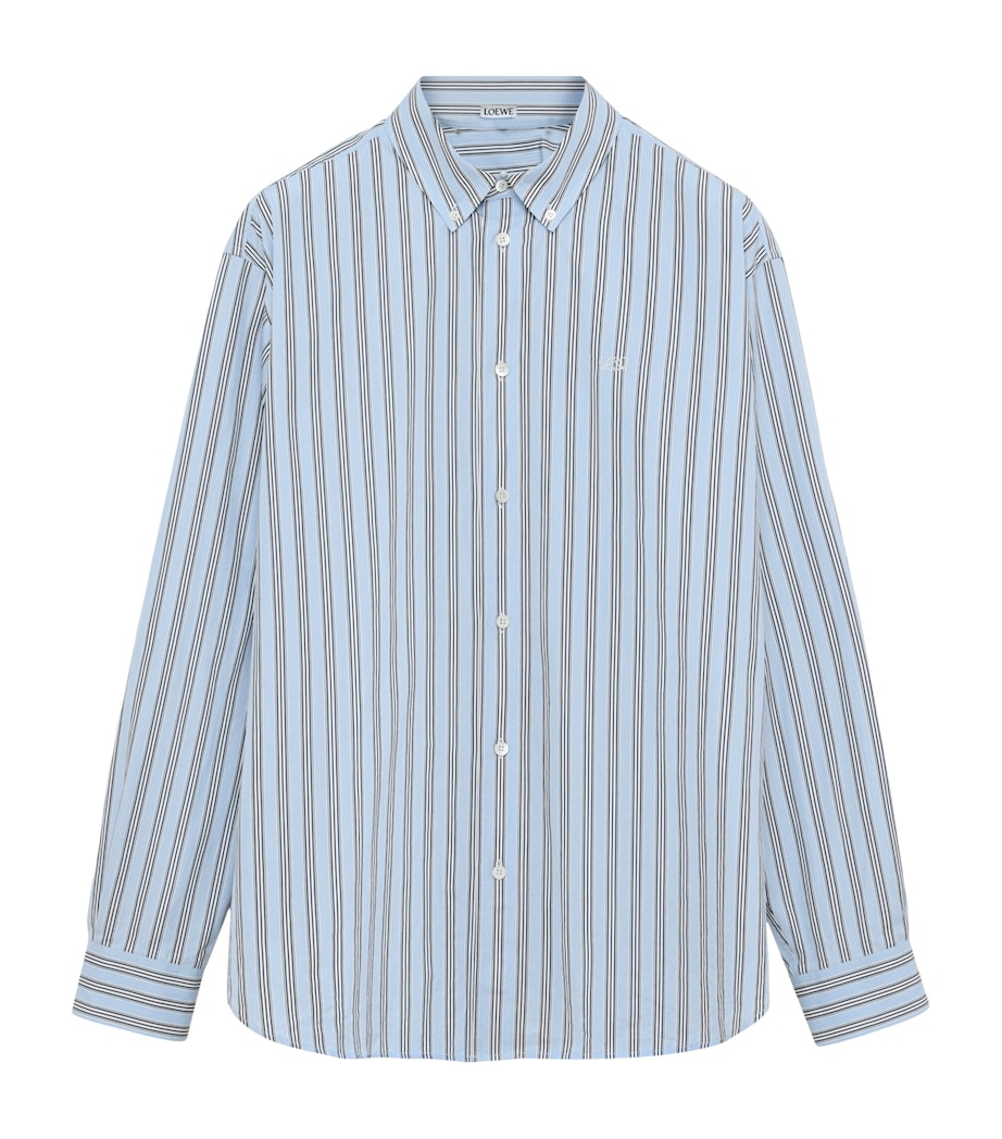 LOEWE Mens Stripe Anagram Shirt Blue/white Image 1
