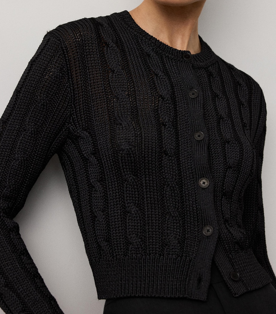 Ralph Lauren Collection Womens Silk Cable-Knit Cropped Cardigan Black Image 5