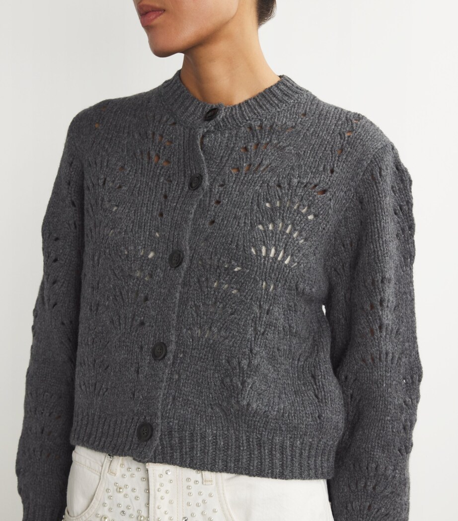 FRAME Womens Wool Textured Stitch Cardigan Dark Gris Heather Image 6