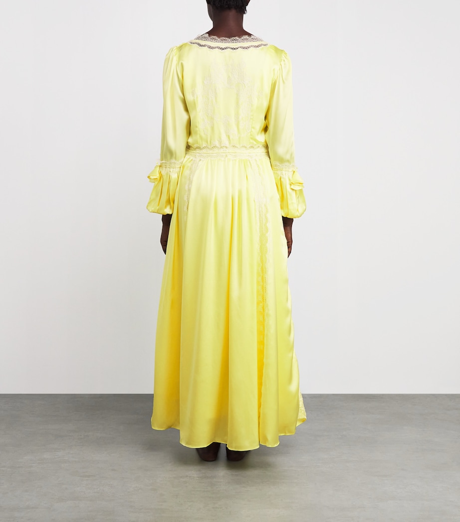 Silk Lace-Trim Long Robe BUTTERMILK/WHIT Image 4