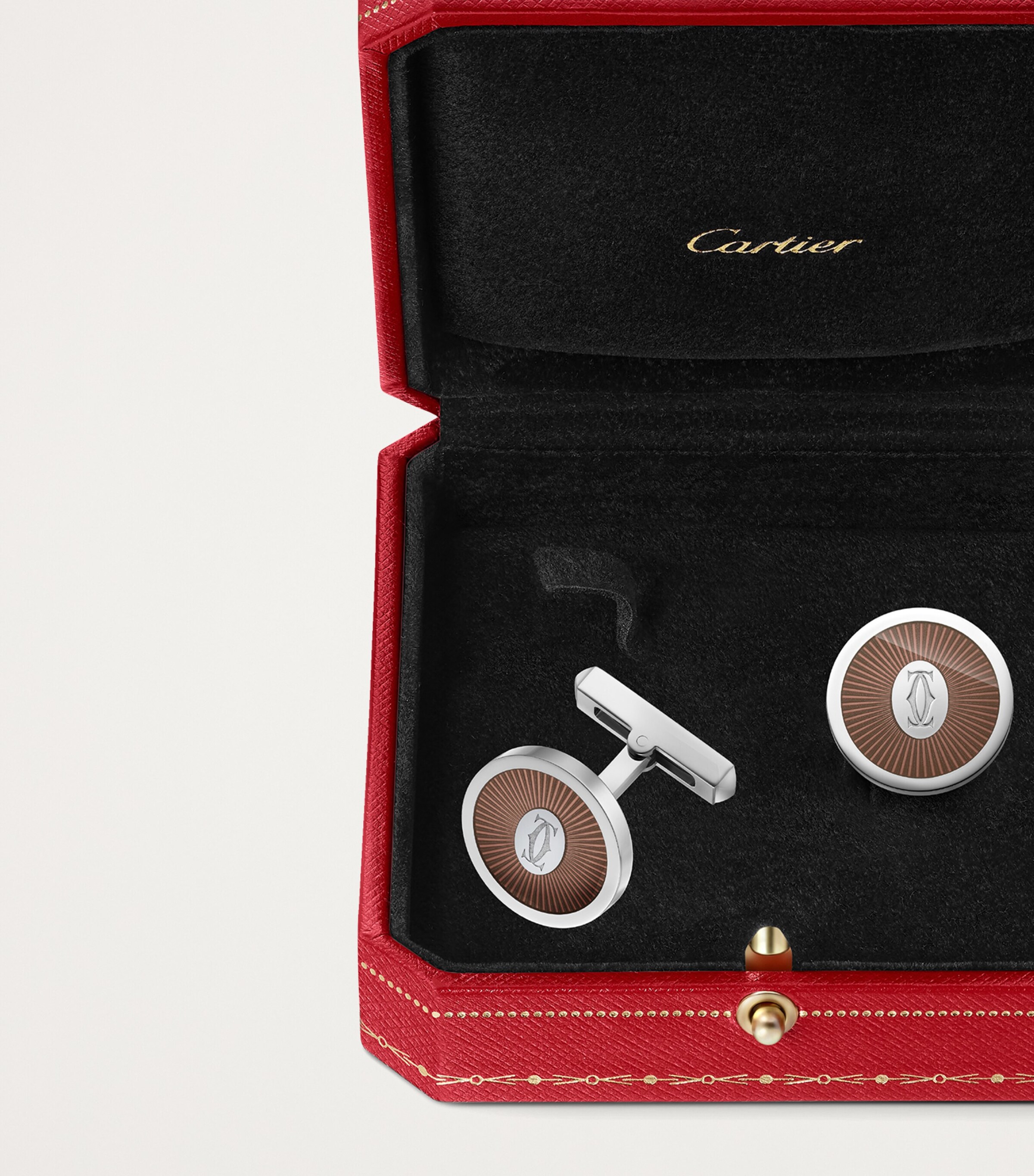 Sterling Silver and Brown Lacquer Double C de Cartier Cufflinks SILVER AND BROWN Image 3