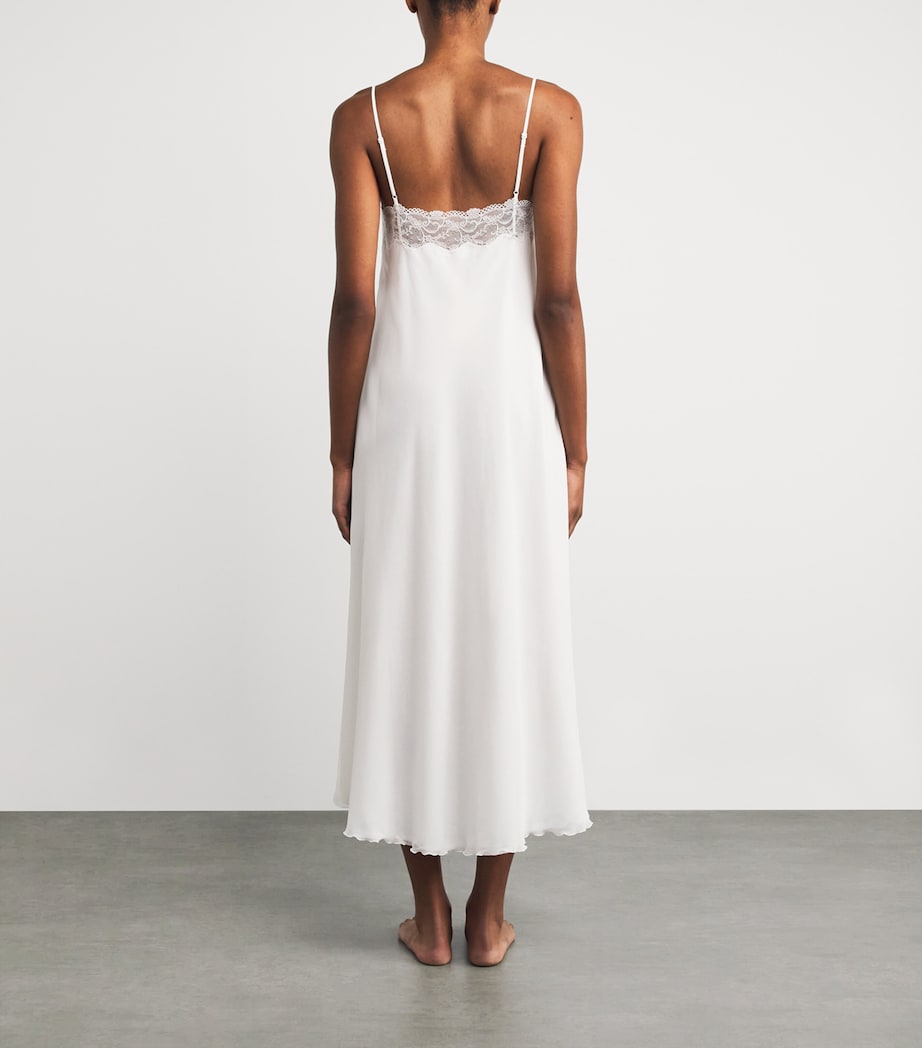 Silk Chiffon Lace-Trim Elora Nightdress OFF WHITE/SILVE Image 3