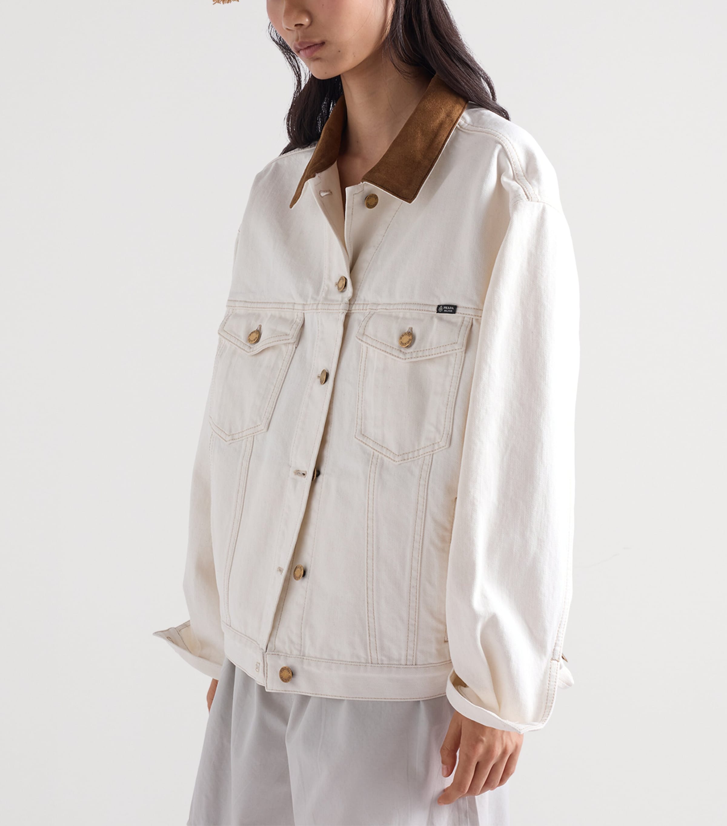 Prada Womens Blouson Denim Jacket White Image 3