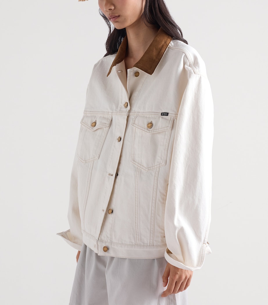 Prada Womens Blouson Denim Jacket White Image 3