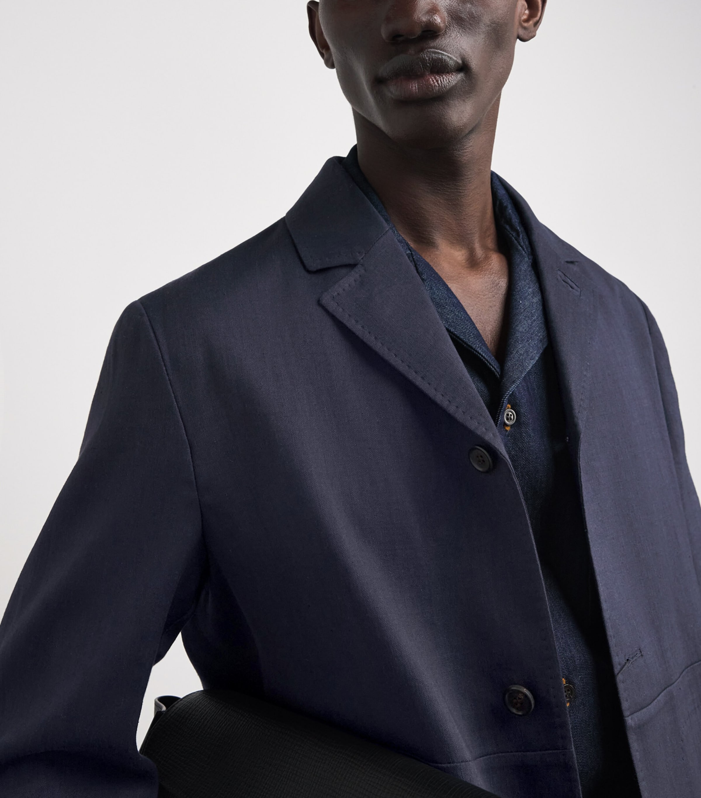 Corneliani Mens Linen-Wool Overshirt Navy Blue Image 3