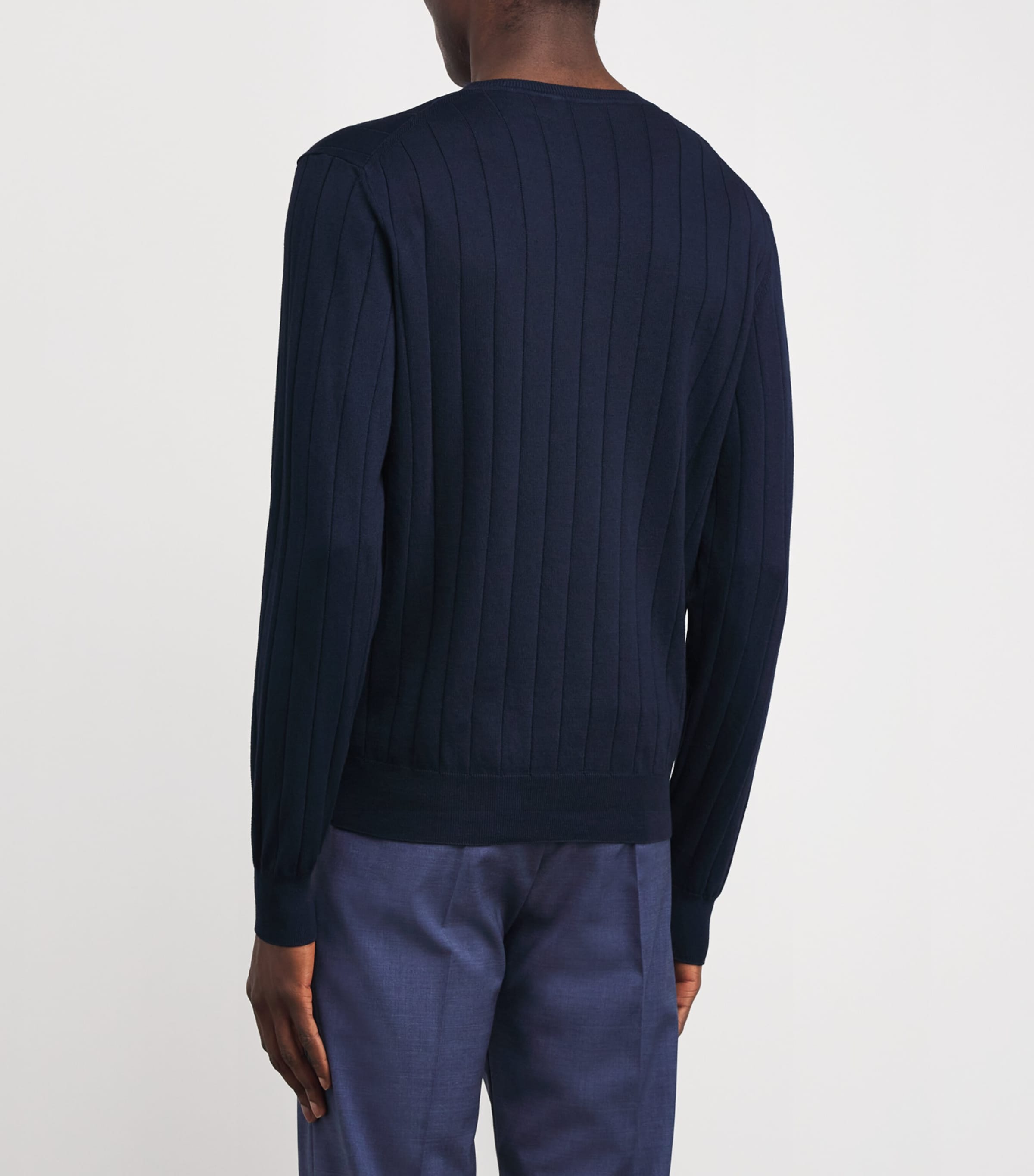 Pima Cotton Crew-Neck Jumper 1 NAVY BLUE Image 4