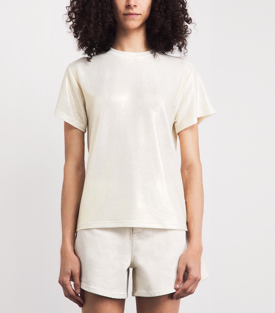 Maje Womens Lamé T-Shirt Gold Image 4