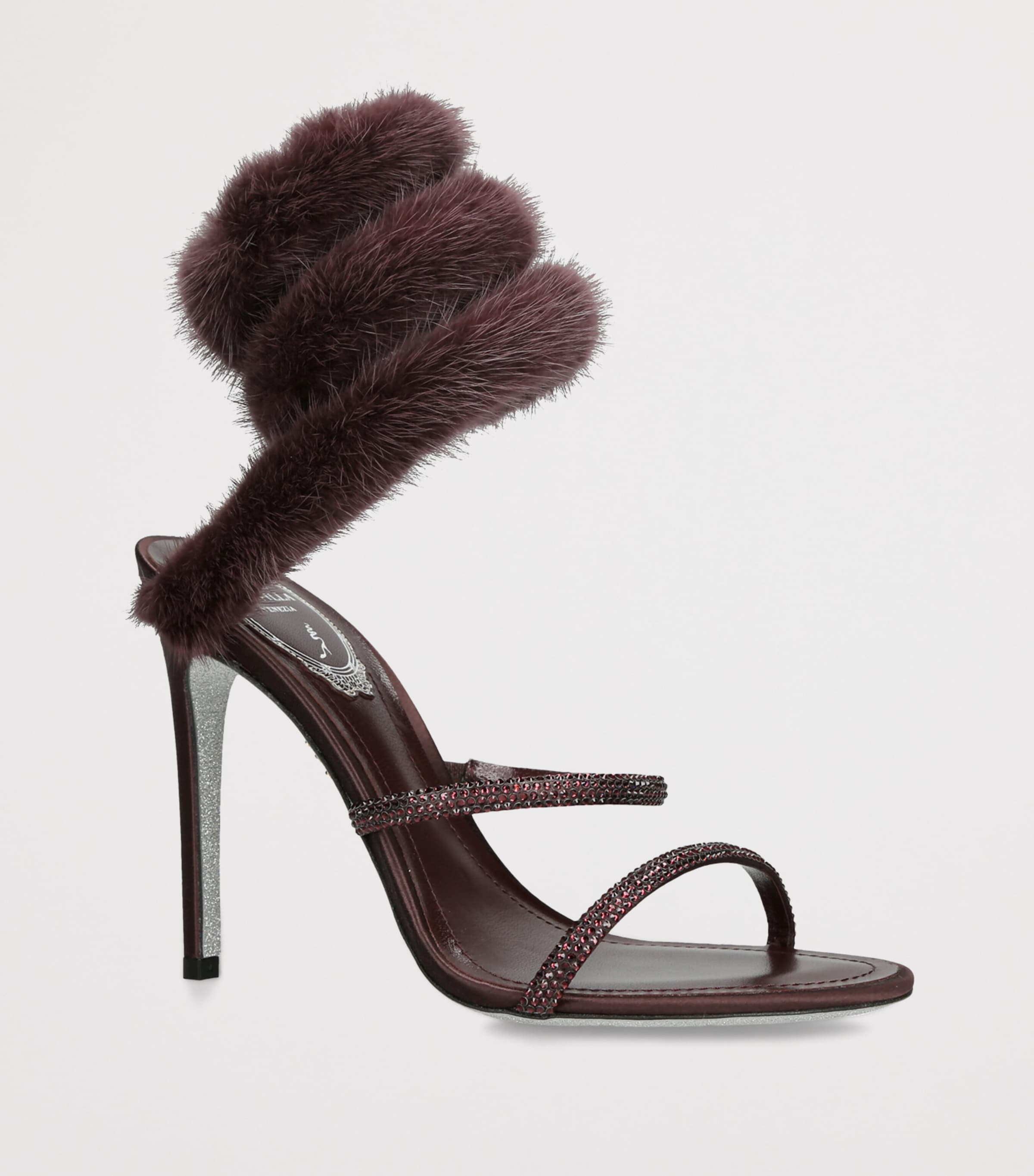 René Caovilla Fur-Trim Cleo Sandals 105 Wine Comb Image 2