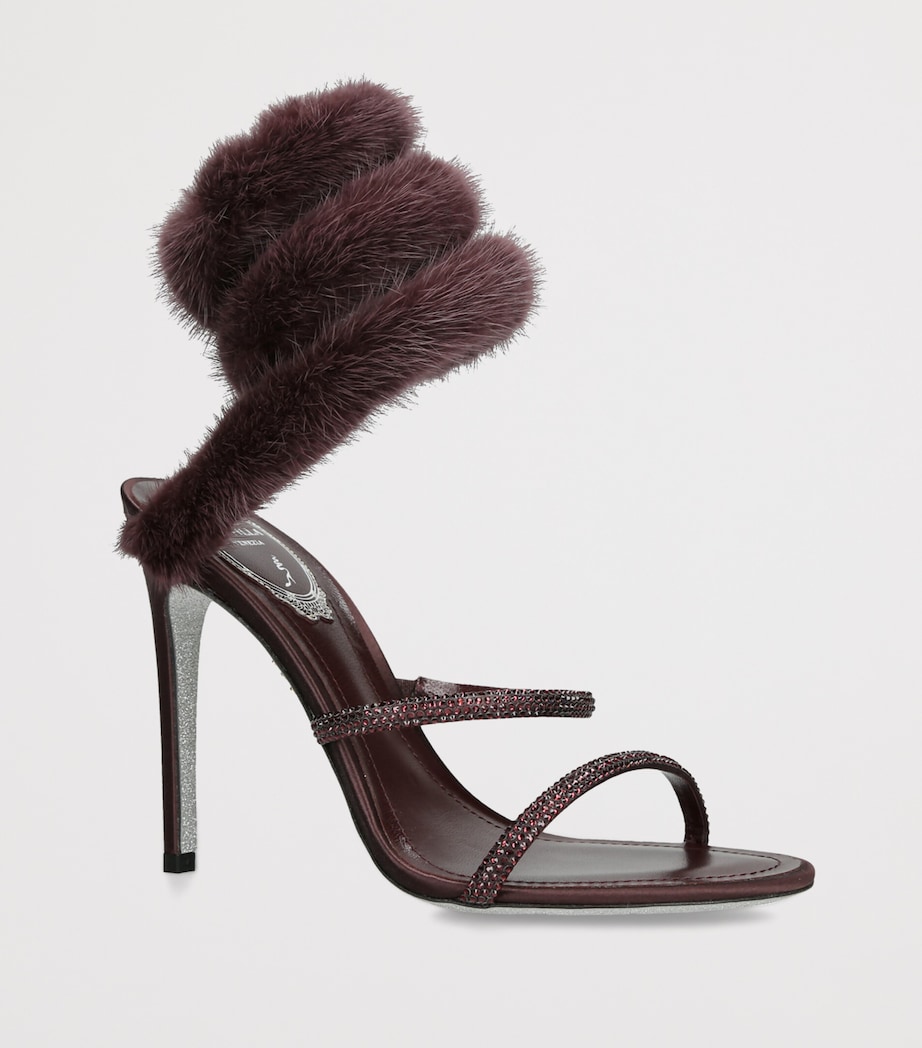 René Caovilla Fur-Trim Cleo Sandals 105 Wine Comb Image 2