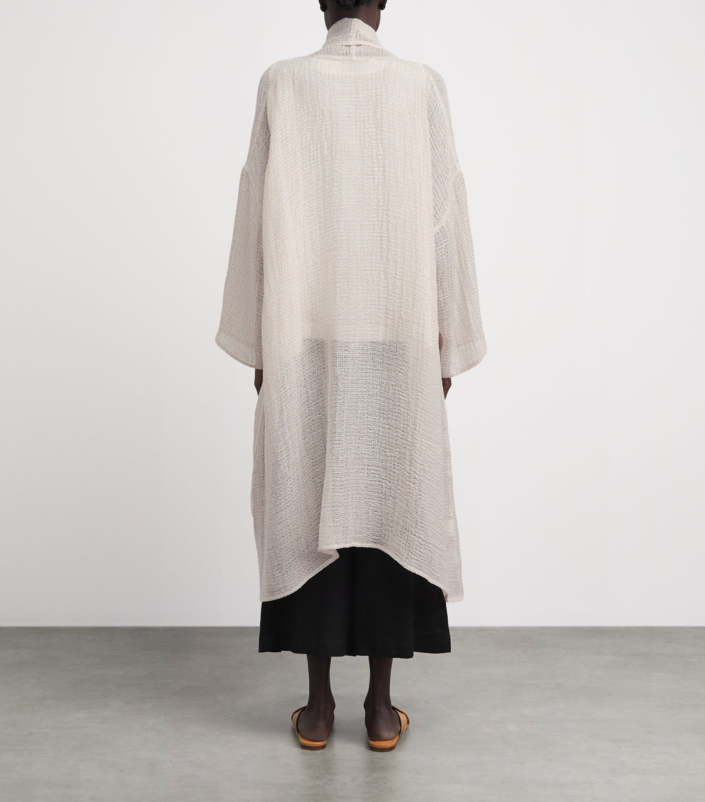 Eskandar Womens Linen-Blend Longline Cardigan Natural Image 5